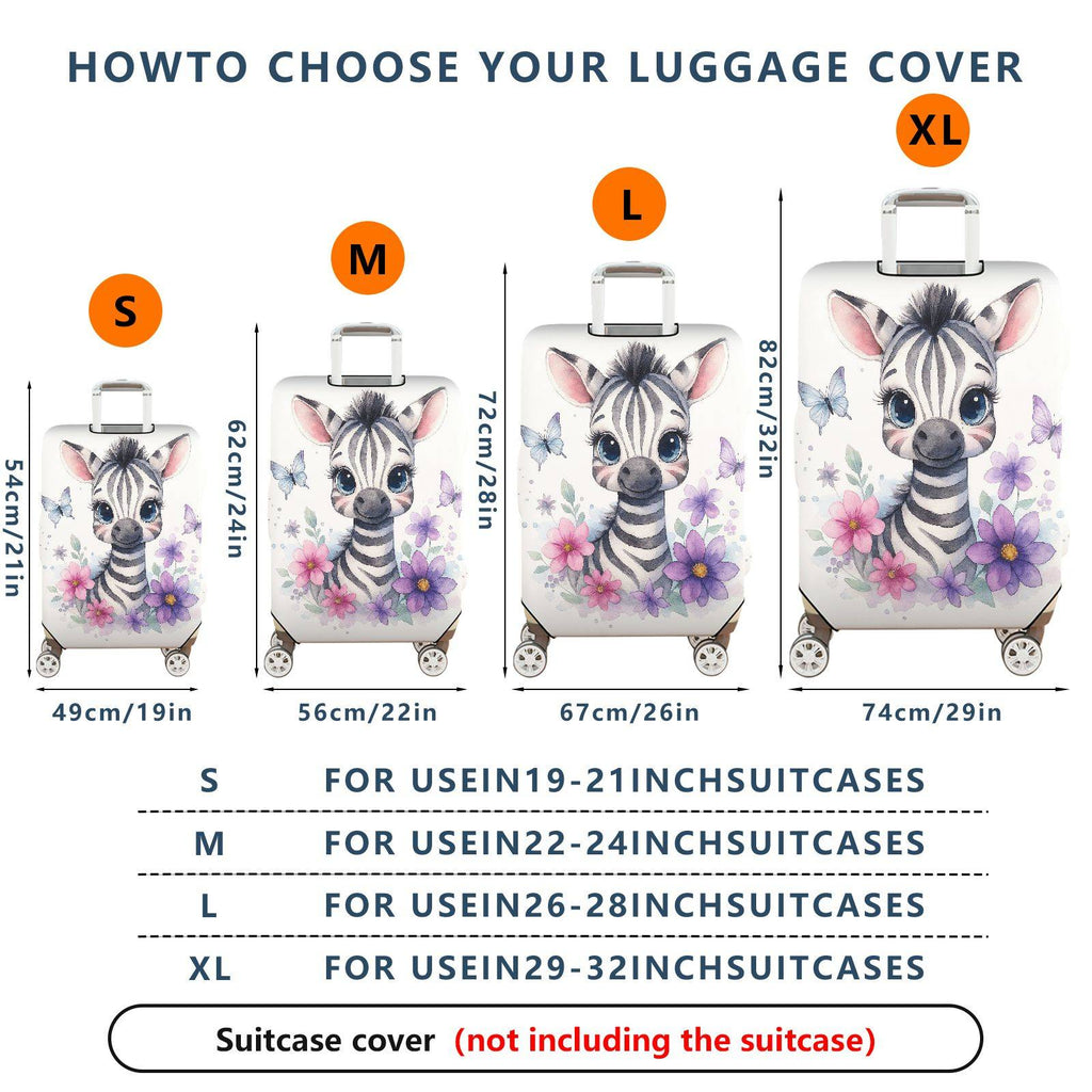 1-Piece Cute Zebra Butterfly Floral Art Print  Suitcase Luggage Cover, Stretch Protective Sleeve
