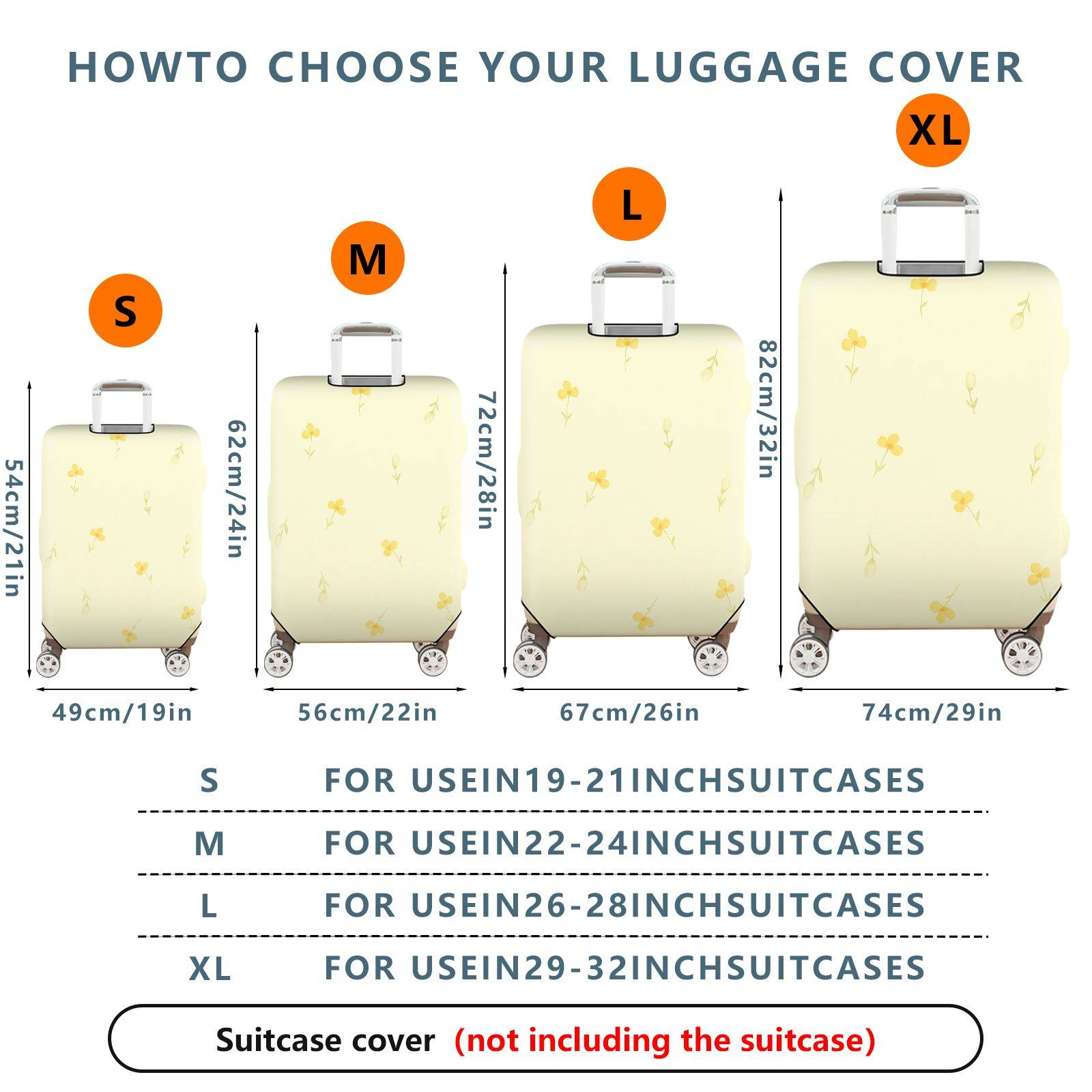 1-Piece Floral Botanical Watercolor Simple Yellow  Suitcase Luggage Cover, Stretch Protective Sleeve