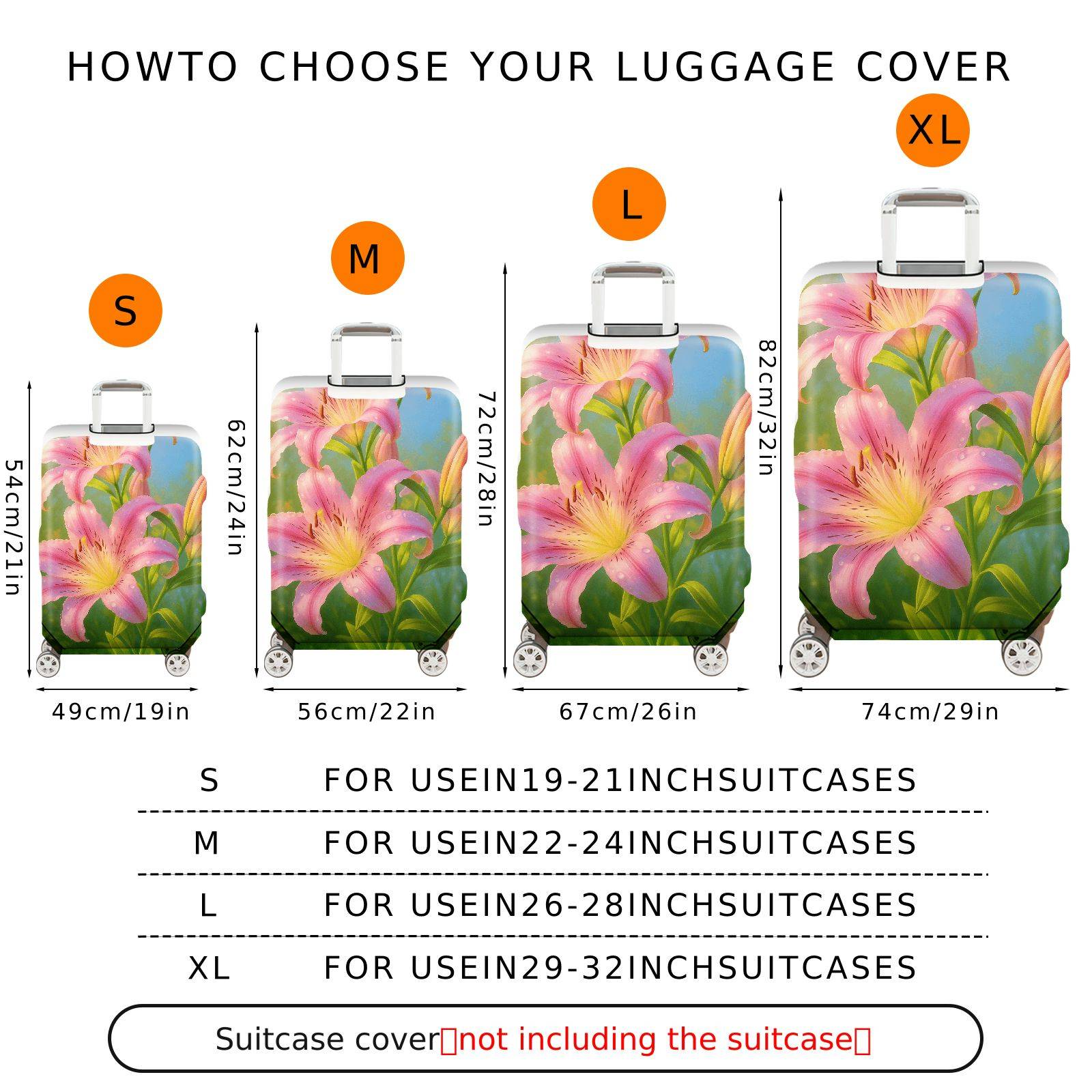 1-Piece Pink Lily Flower Nature Artistic Beautiful Colorful  Suitcase Luggage Cover, Stretch Protective Sleeve