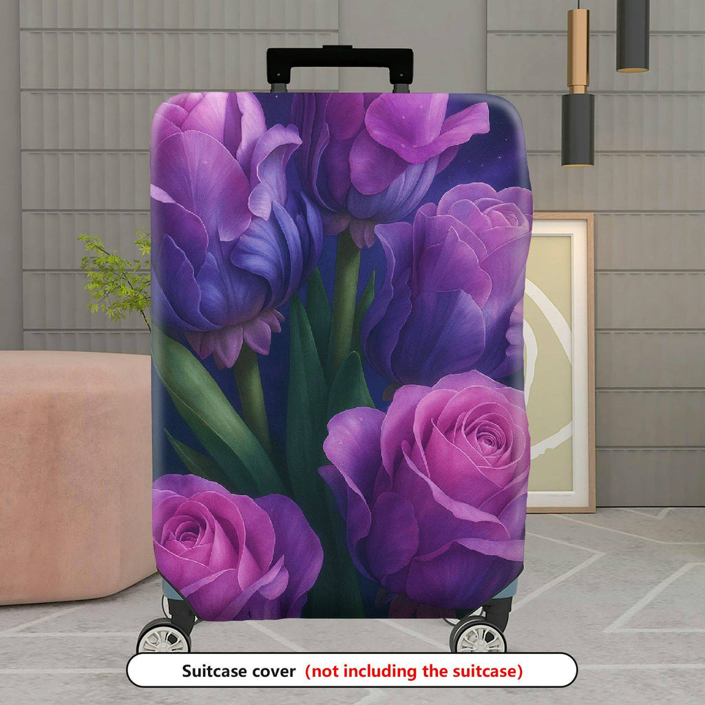 1-Piece Purple Floral Blooms Abstract Artistic Stylish  Suitcase Luggage Cover, Stretch Protective Sleeve