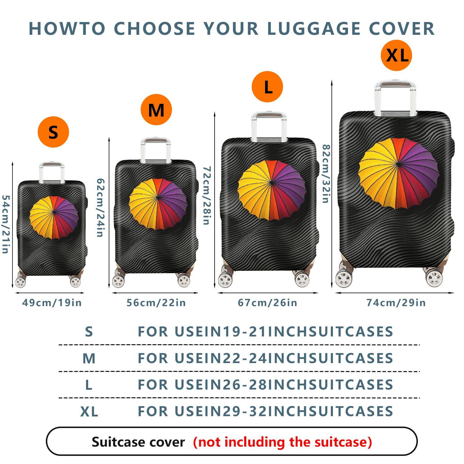 1-Piece Abstract Colorful Umbrella Black Swirl Artistic  Suitcase Luggage Cover, Stretch Protective Sleeve