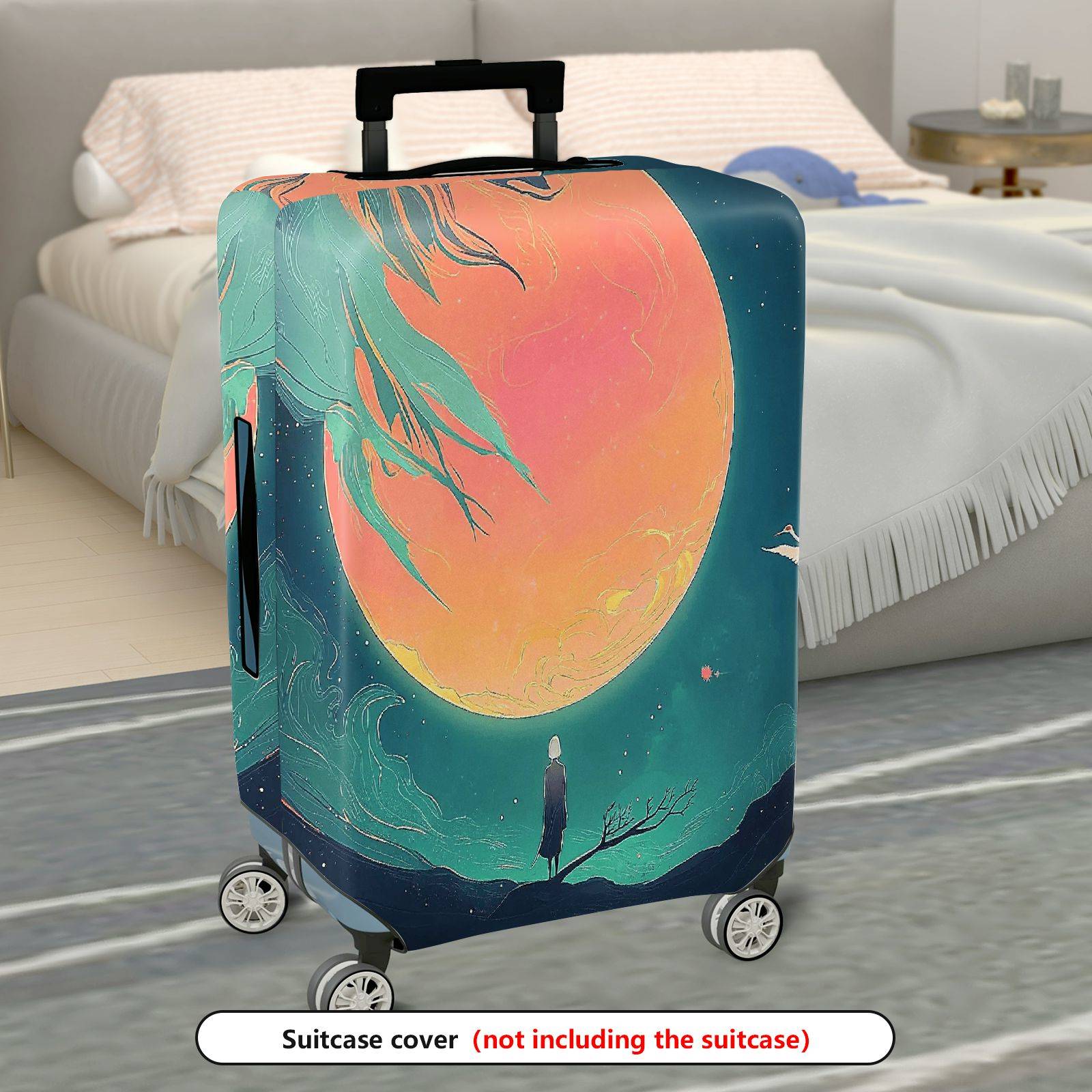 1-Piece Abstract Moon Night Glow Artistic  Suitcase Luggage Cover, Stretch Protective Sleeve