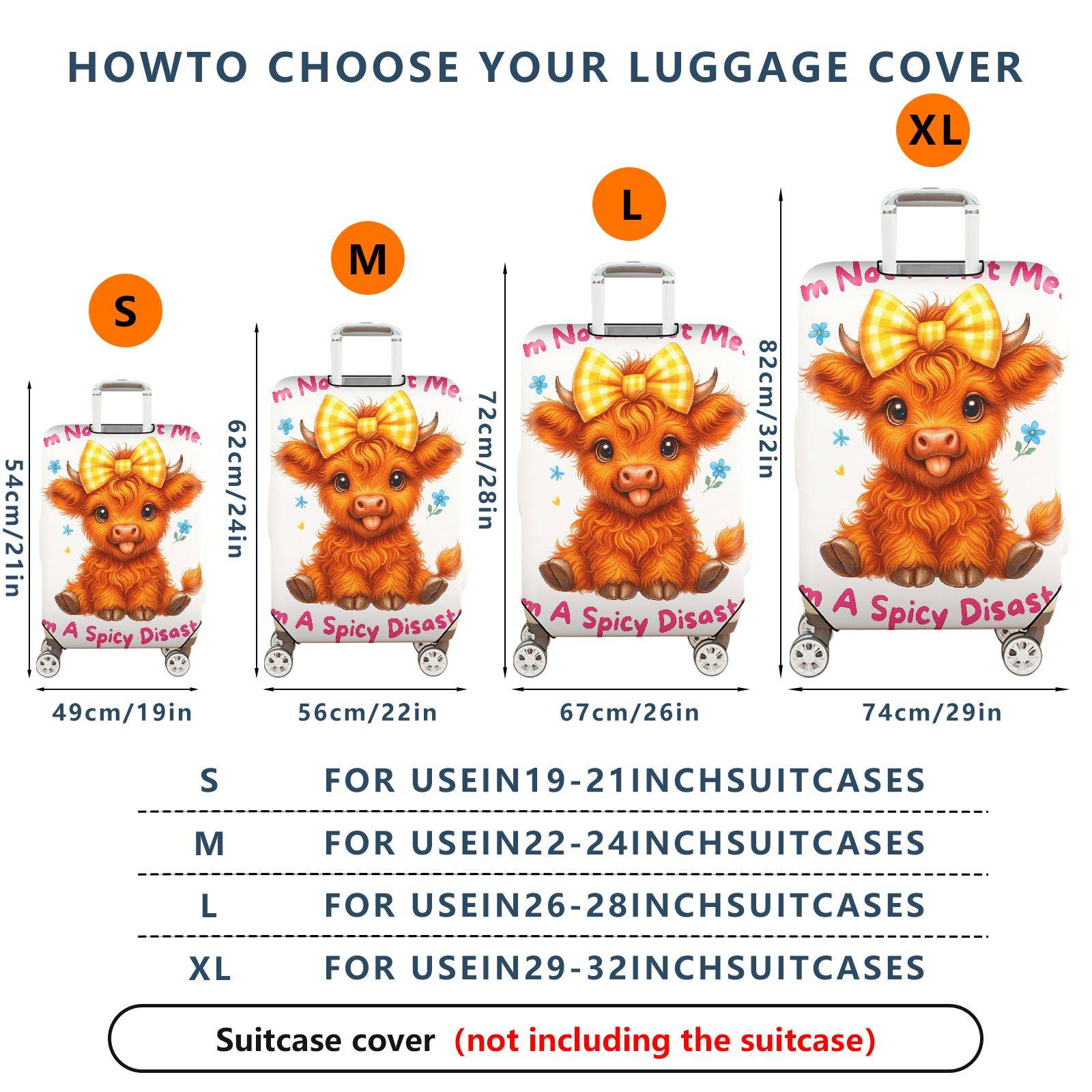 1-Piece Cute Cow  Floral Bowknot Funny Text  Suitcase Luggage Cover, Stretch Protective Sleeve