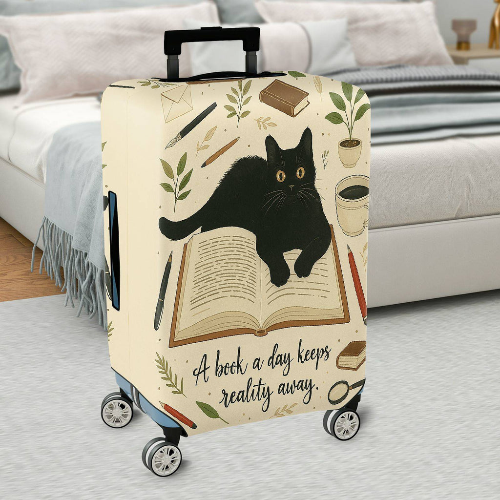 1-Piece Black Cat Book Plant Coffee Pen Artistic Vintage  Suitcase Luggage Cover, Stretch Protective Sleeve