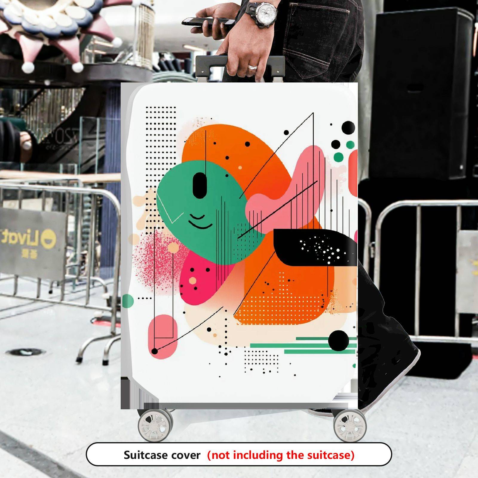 1-Piece Abstract Geometric Colorful Artistic Unique Modern  Suitcase Luggage Cover, Stretch Protective Sleeve