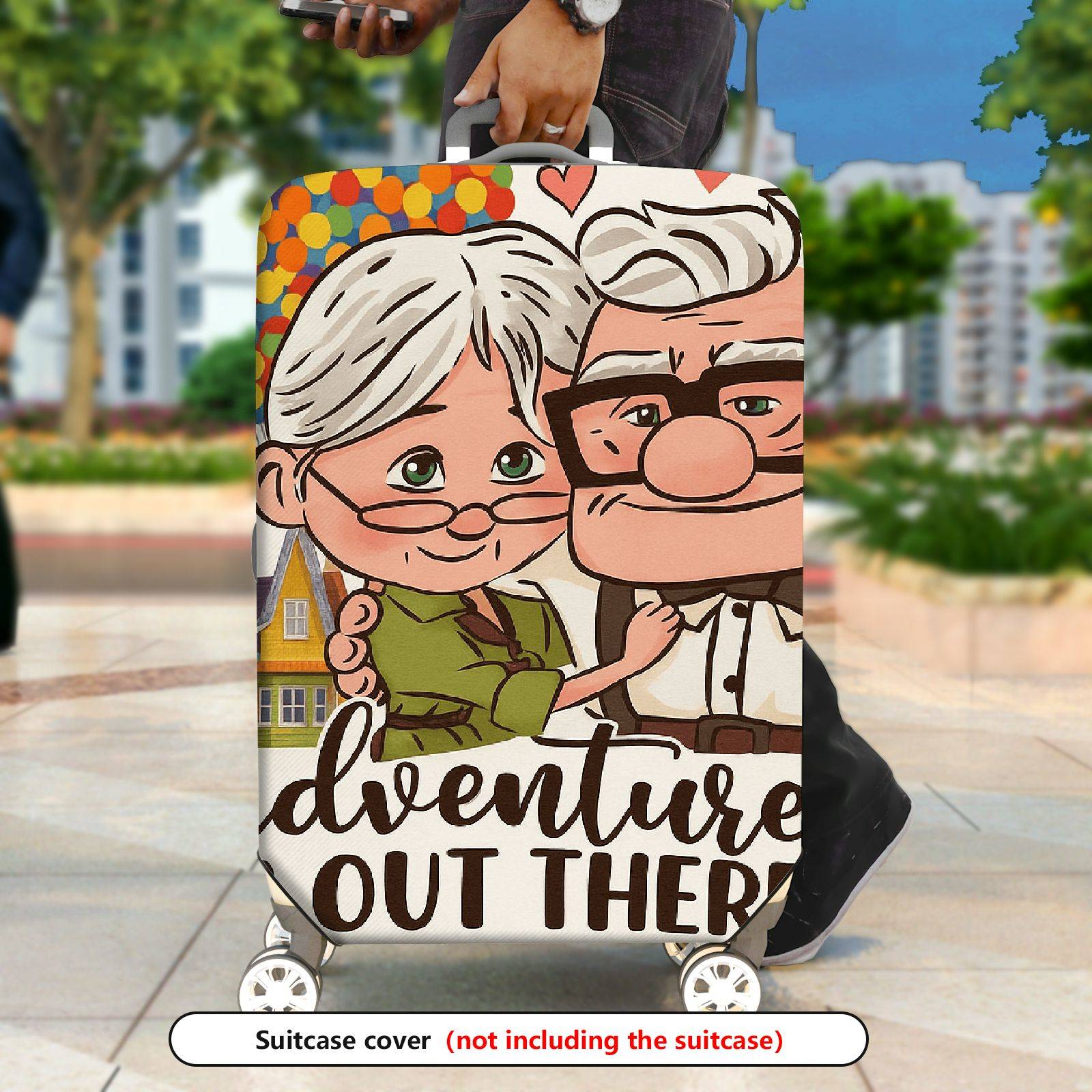 1-Piece Adventure Balloon Elderly Couple Love  Suitcase Luggage Cover, Stretch Protective Sleeve