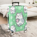 1-Piece Cute Cat Snowflake Coffee Winter Holiday  Suitcase Luggage Cover, Stretch Protective Sleeve