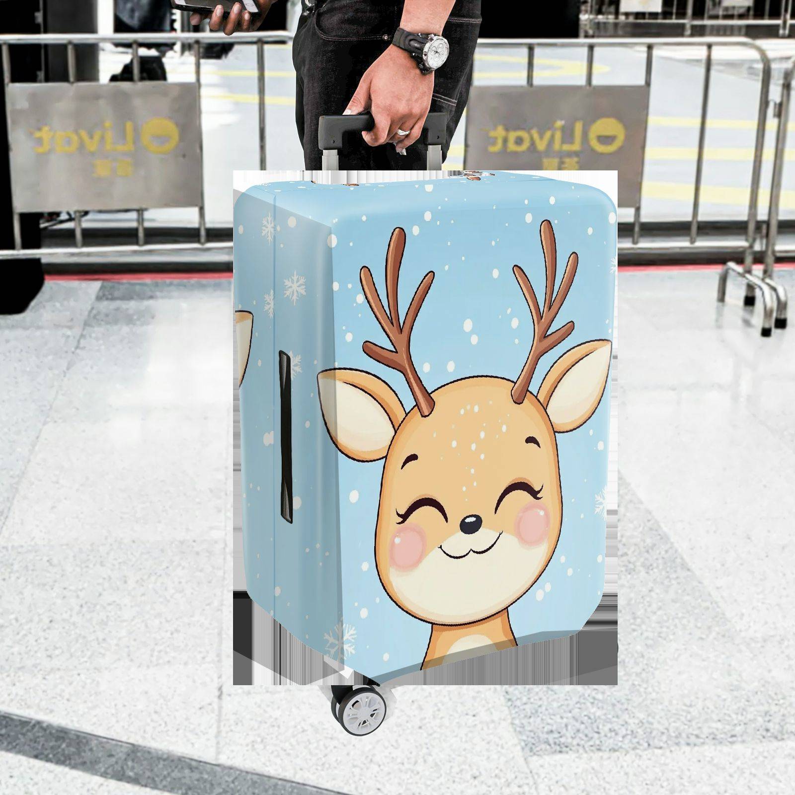 1-Piece Reindeer Snowflake Winter Holiday Cute Animal  Suitcase Luggage Cover, Stretch Protective Sleeve