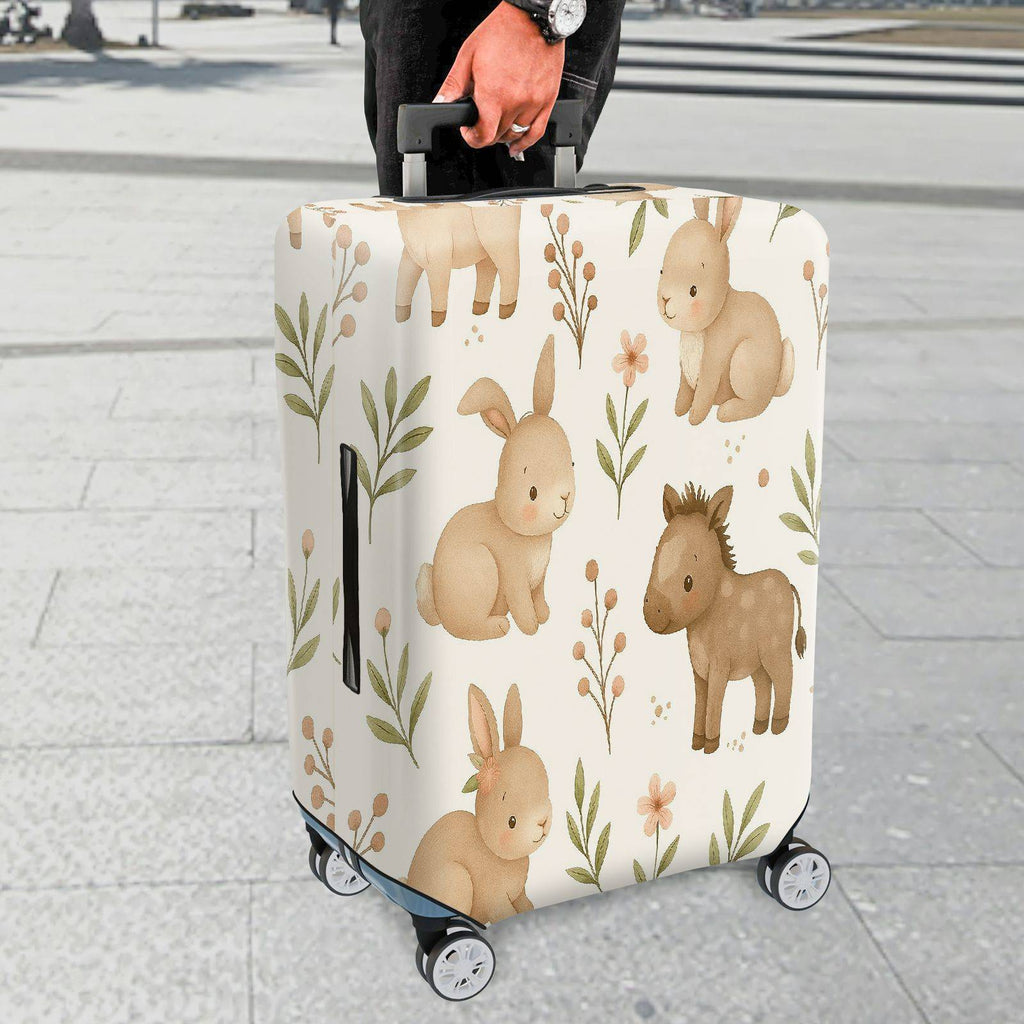 1-Piece Cute Bunny Horse Floral Leaf Pastoral Animal  Suitcase Luggage Cover, Stretch Protective Sleeve