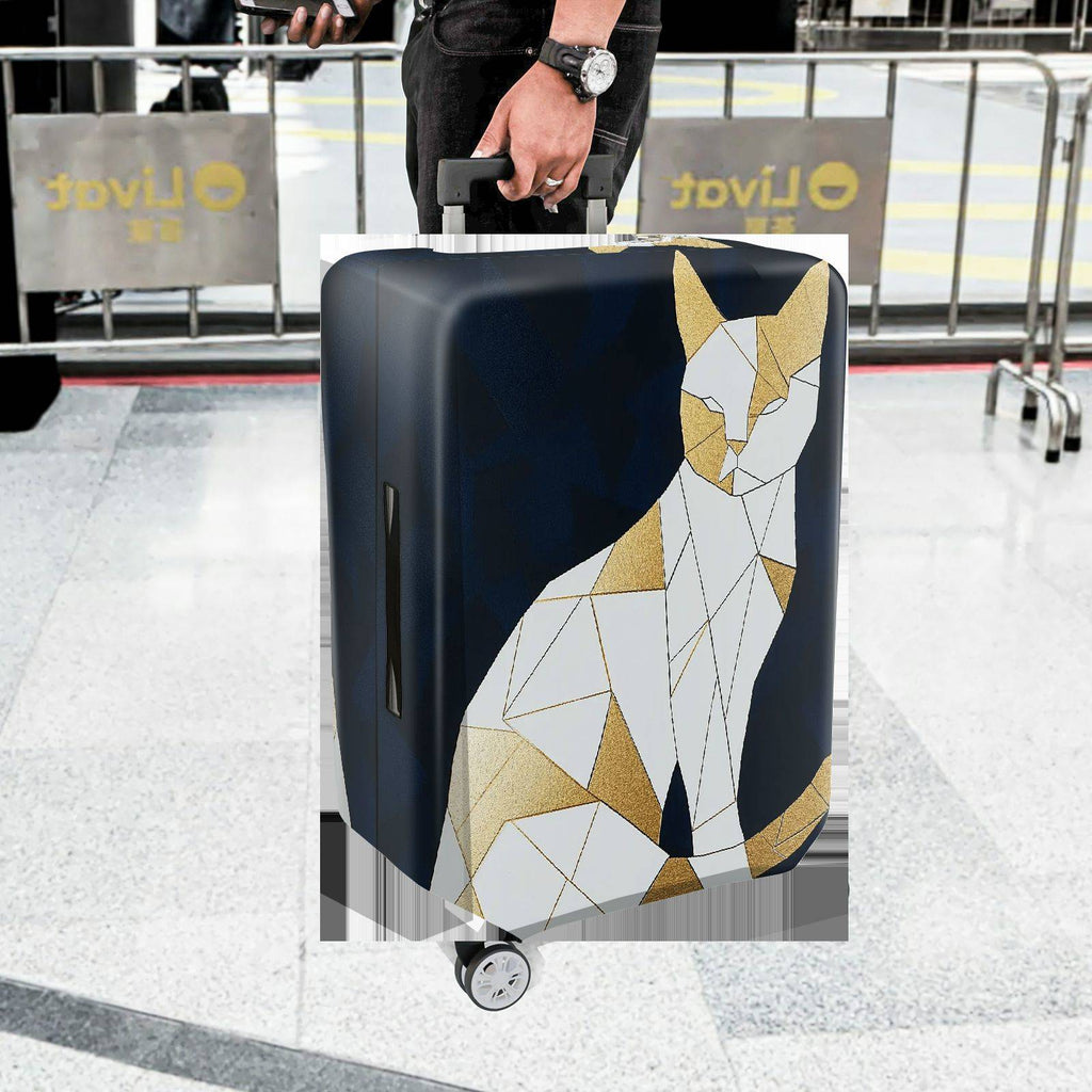 1-Piece Geometric Cat Design Modern Artistic Elegant Stylish  Suitcase Luggage Cover, Stretch Protective Sleeve
