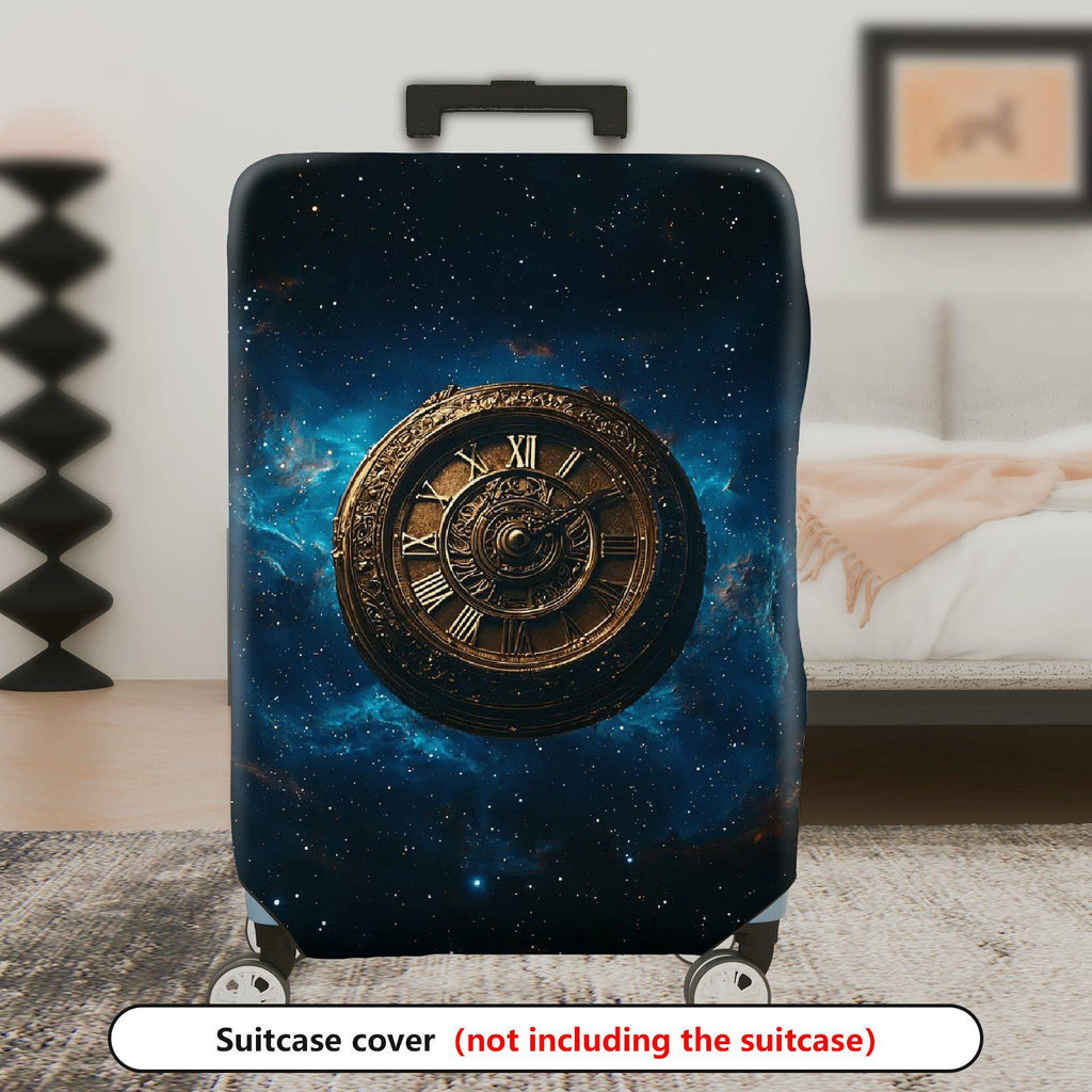 1-Piece Cosmic Time Galaxy Clock Universe Starry Night  Suitcase Luggage Cover, Stretch Protective Sleeve