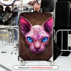 1-Piece Pink Sphynx Cat Blue Eyes Geometric Art Animal  Suitcase Luggage Cover, Stretch Protective Sleeve