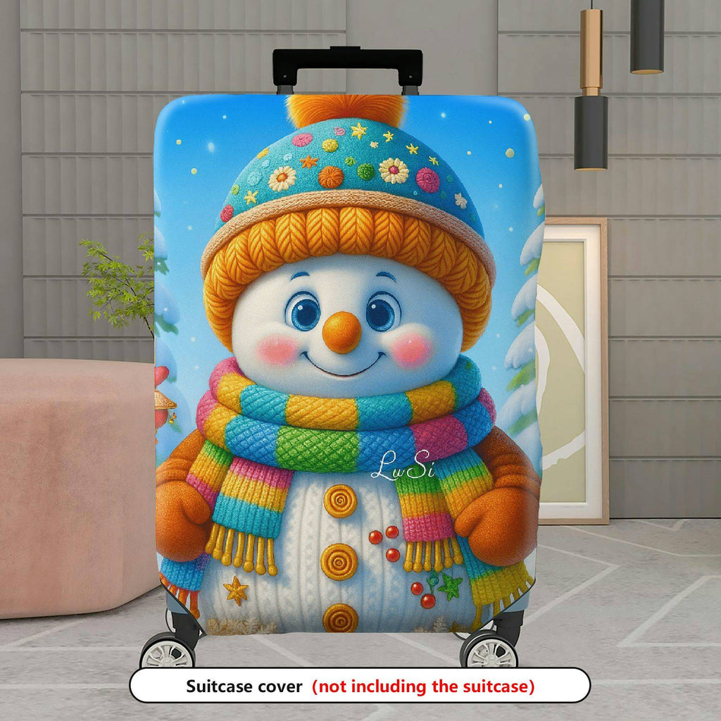 1-Piece Snowman Winter Holiday Colorful Cute Fun  Suitcase Luggage Cover, Stretch Protective Sleeve