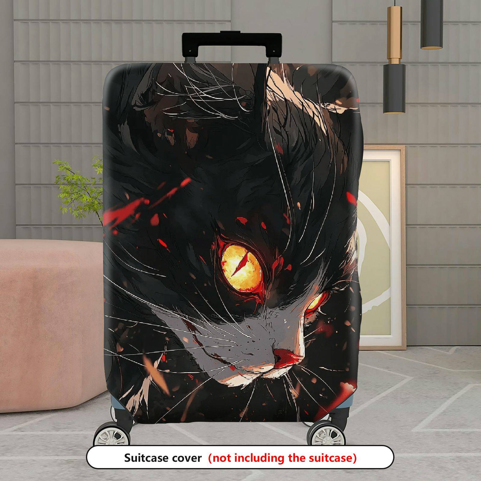1-Piece Black Cat Glowing Eyes Red Scratches Abstract Artistic  Suitcase Luggage Cover, Stretch Protective Sleeve