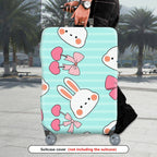 1-Piece Cute Bunny Pink Bow Love Stripes  Suitcase Luggage Cover, Stretch Protective Sleeve