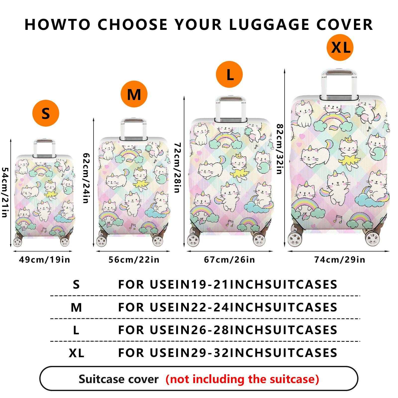 1-Piece Cute  Rainbow Cat Cloud Musical Notes  Suitcase Luggage Cover, Stretch Protective Sleeve