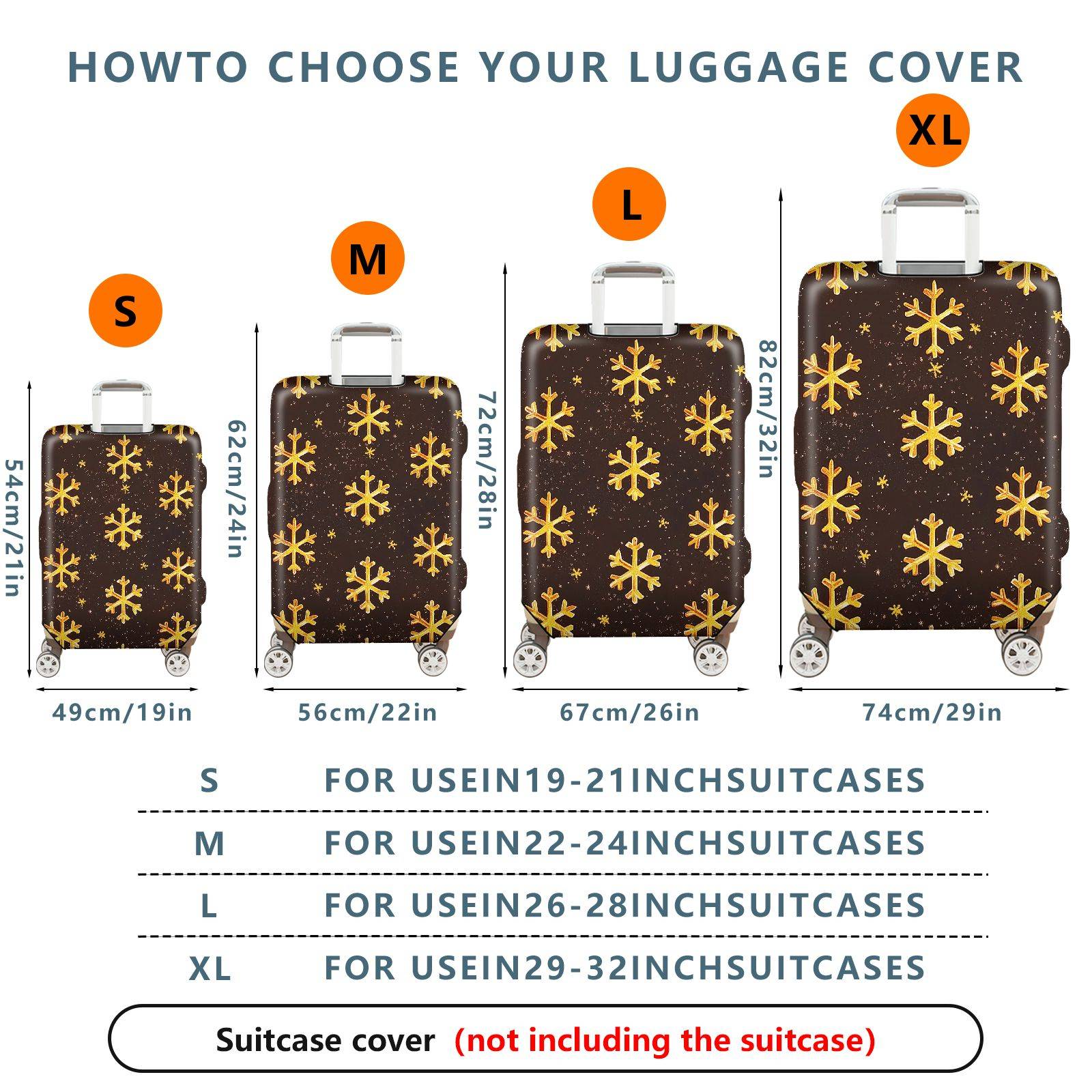 1-Piece Gold Snowflake Pattern Dark Brown Glitter Festive Holiday  Suitcase Luggage Cover, Stretch Protective Sleeve
