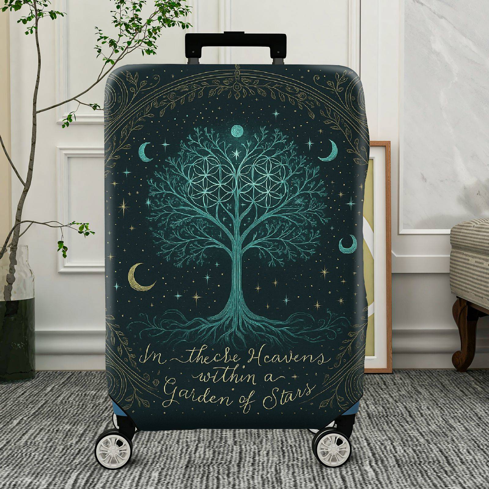 1-Piece Cosmic Tree Moon Star Celestial Abstract  Suitcase Luggage Cover, Stretch Protective Sleeve