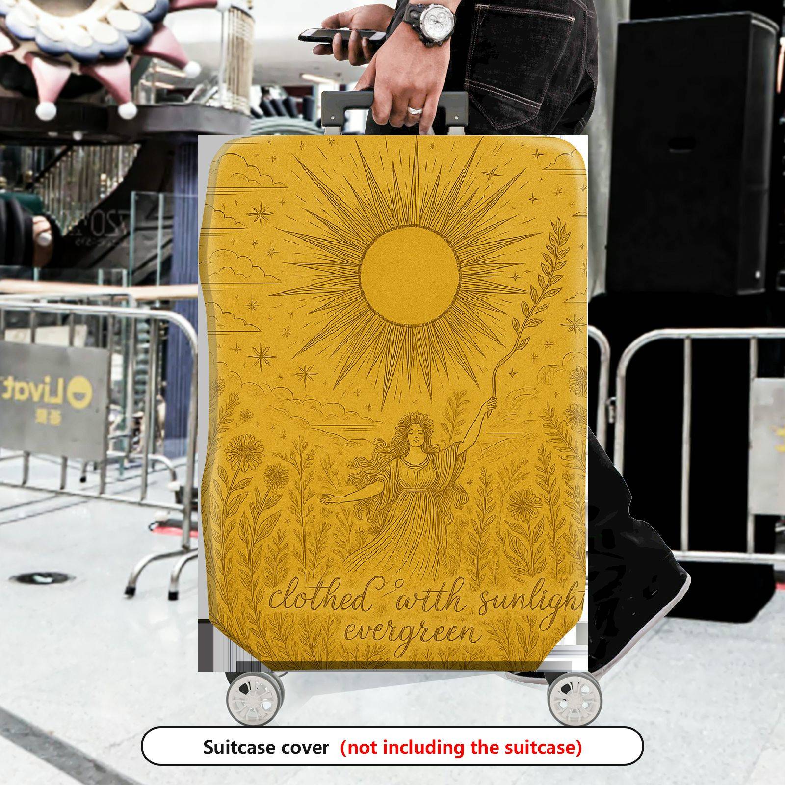 1-Piece Sunlight Nature Art Yellow Cosmic Vintage Bohemian  Suitcase Luggage Cover, Stretch Protective Sleeve