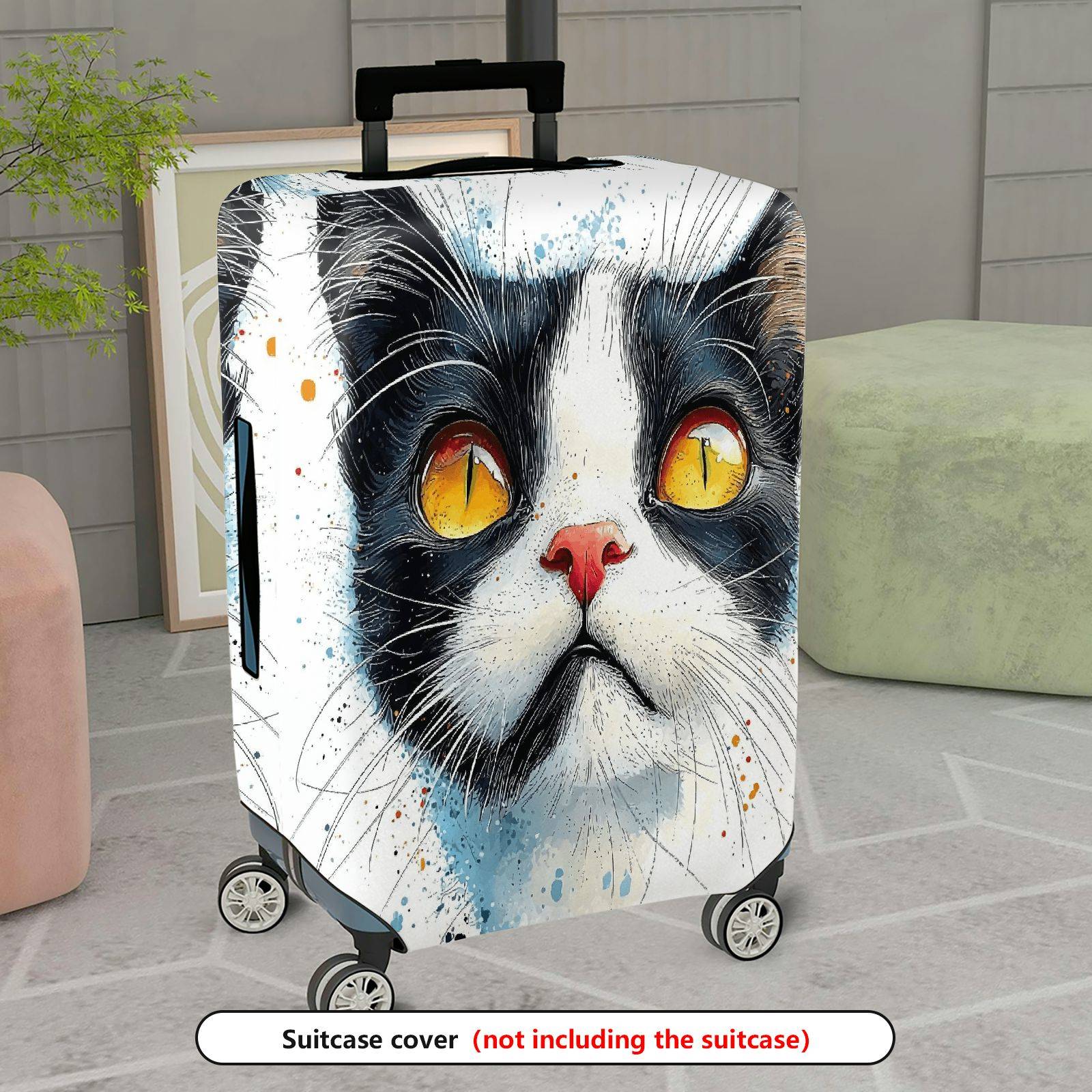 1-Piece Cat Animal Painting Artistic Colorful Fun  Suitcase Luggage Cover, Stretch Protective Sleeve