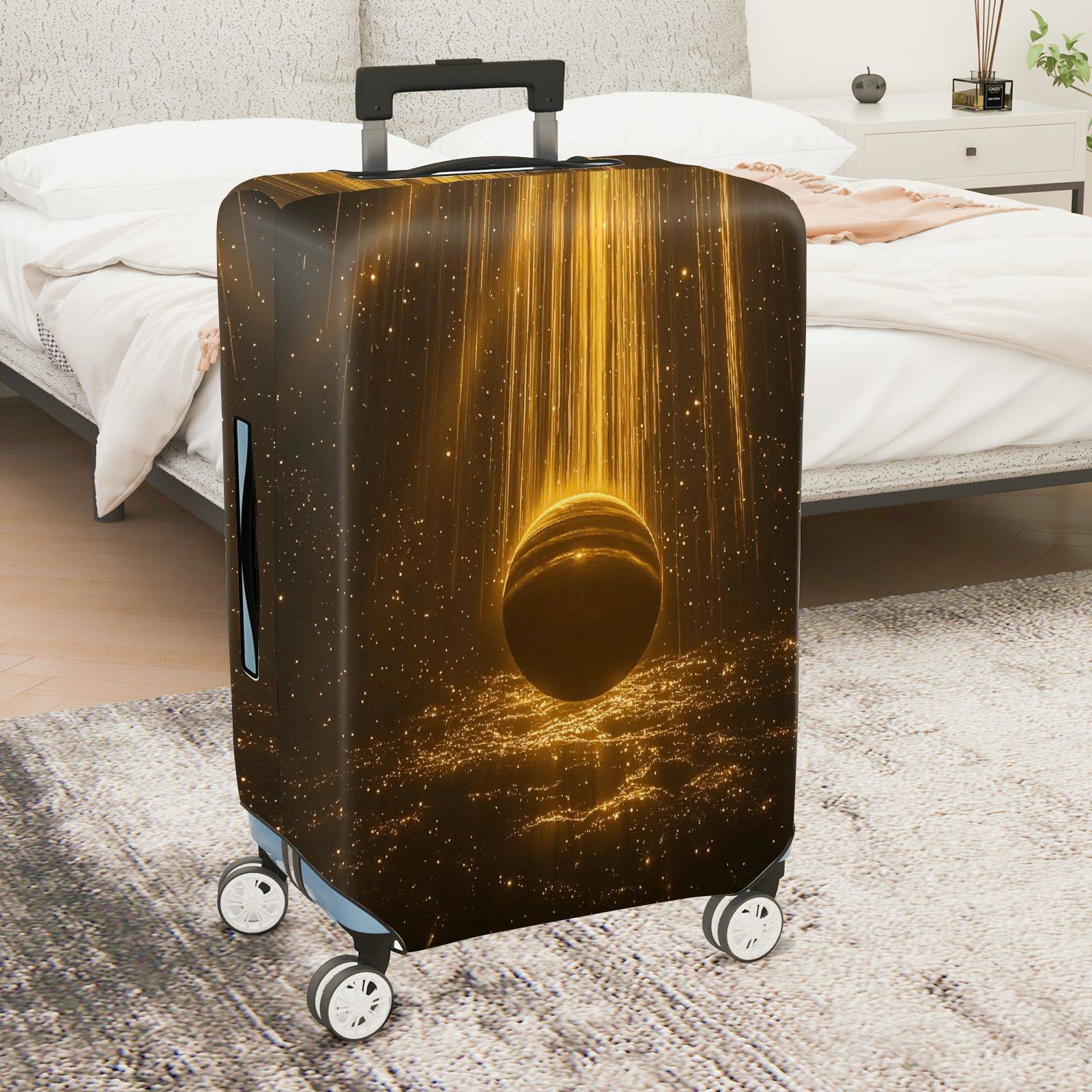 1-Piece Cosmic Galaxy Starry Golden Planet Nebula Traveler  Suitcase Luggage Cover, Stretch Protective Sleeve