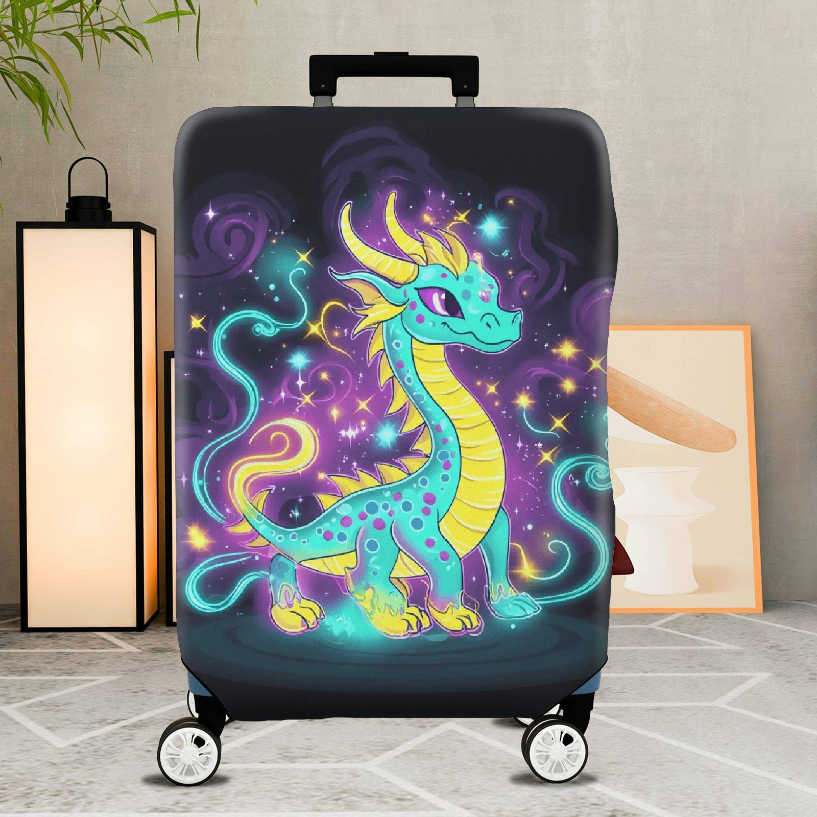 1-Piece Fantasy Dragon Starry Night Cosmic Colorful Magical  Suitcase Luggage Cover, Stretch Protective Sleeve