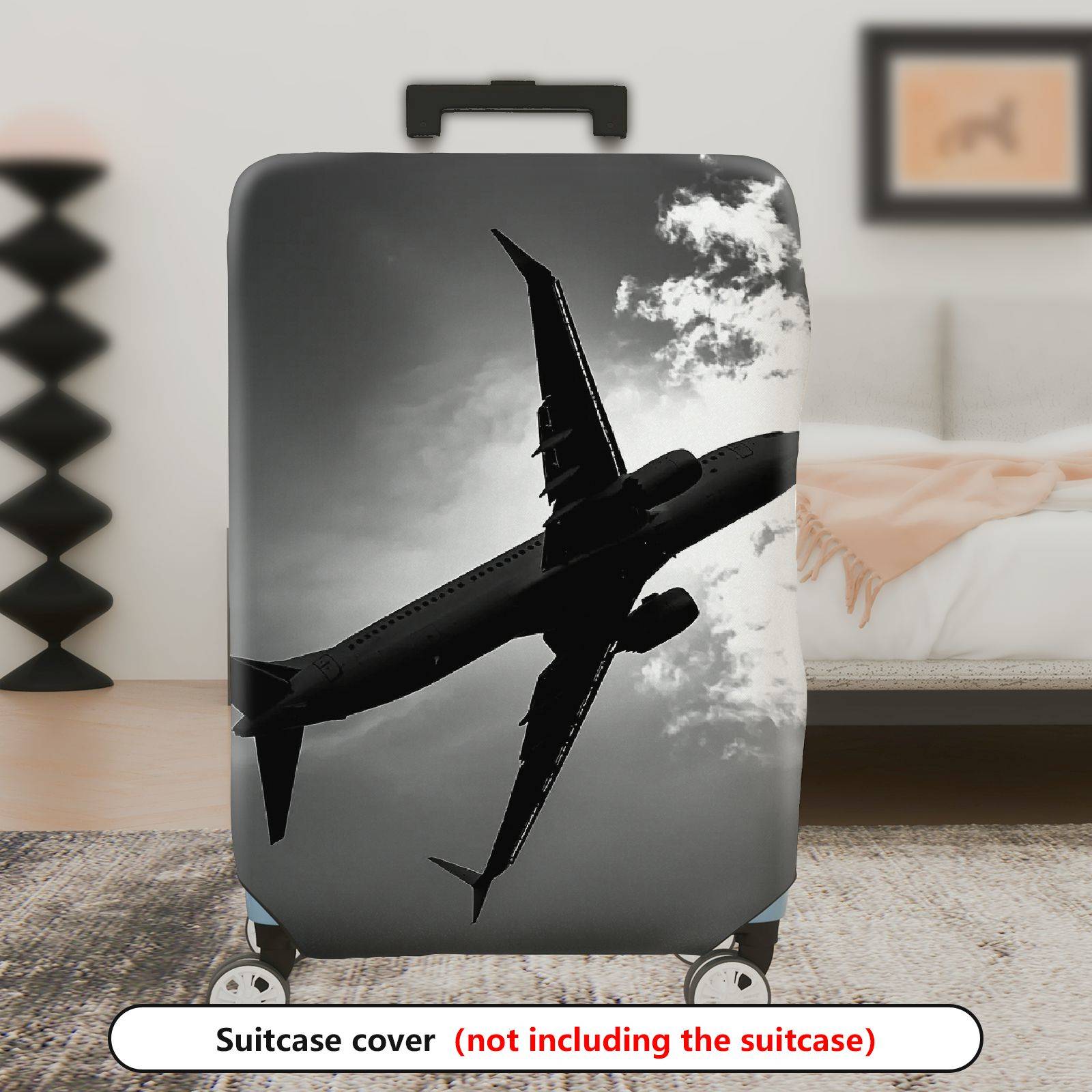 1-Piece Airplane Travel Clouds Sky Black and White  Suitcase Luggage Cover, Stretch Protective Sleeve