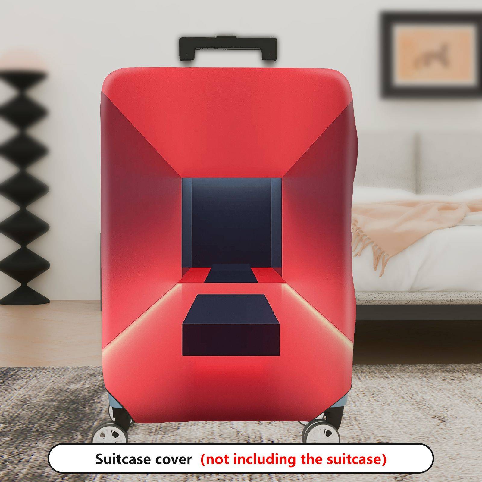 1-Piece Red Geometric Abstract Illusion Artistic Unique  Suitcase Luggage Cover, Stretch Protective Sleeve