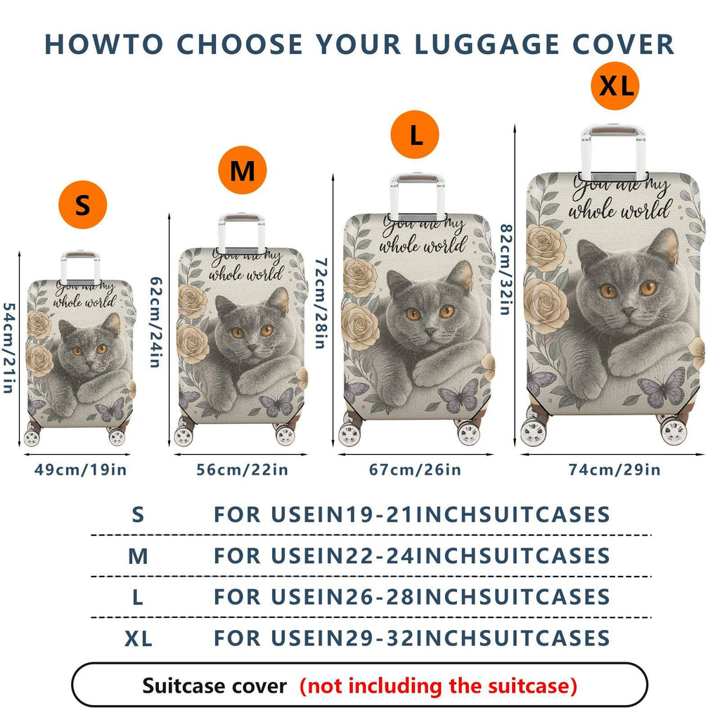 1-Piece Floral Cat Rose Butterfly Artistic  Suitcase Luggage Cover, Stretch Protective Sleeve