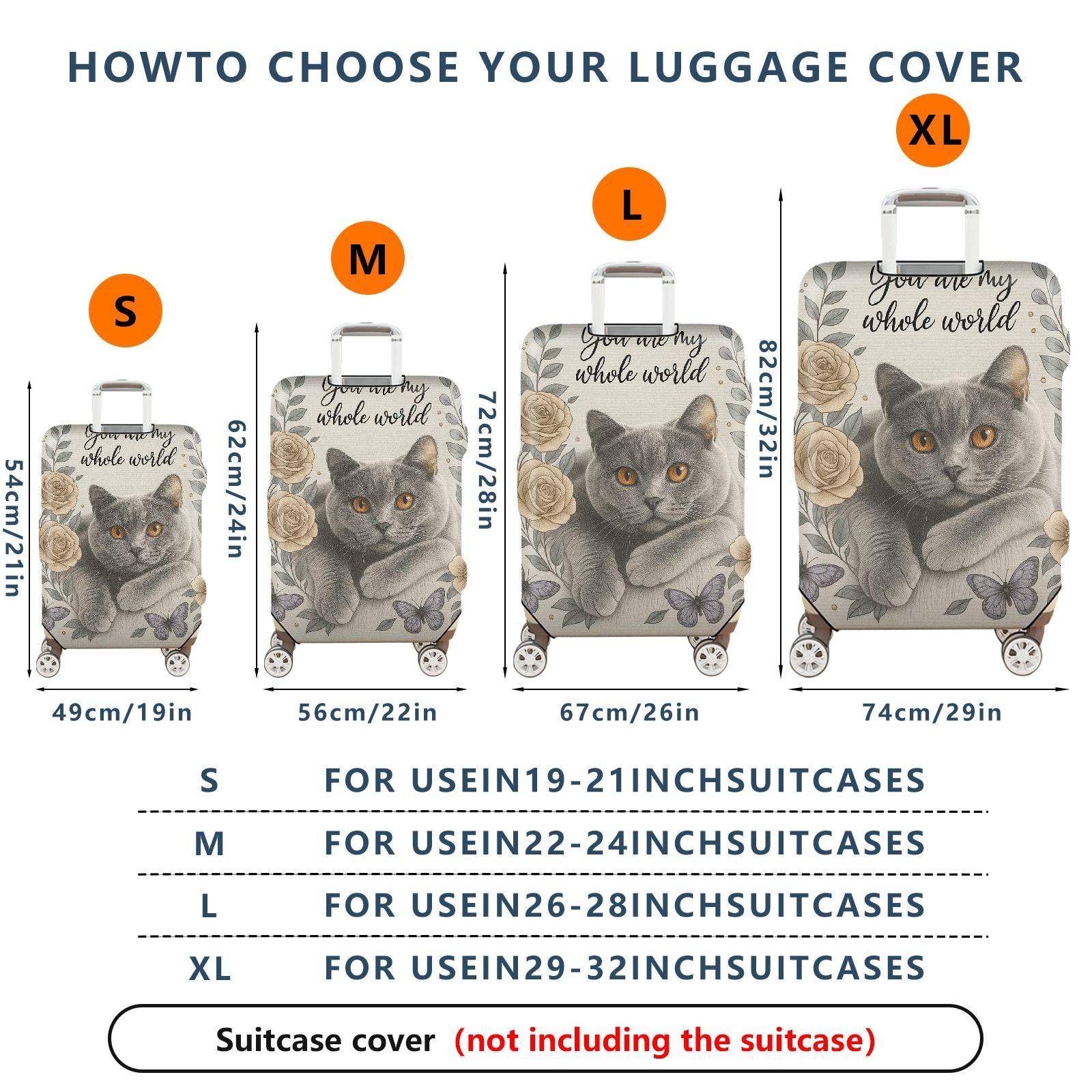 1-Piece Floral Cat Rose Butterfly Artistic  Suitcase Luggage Cover, Stretch Protective Sleeve