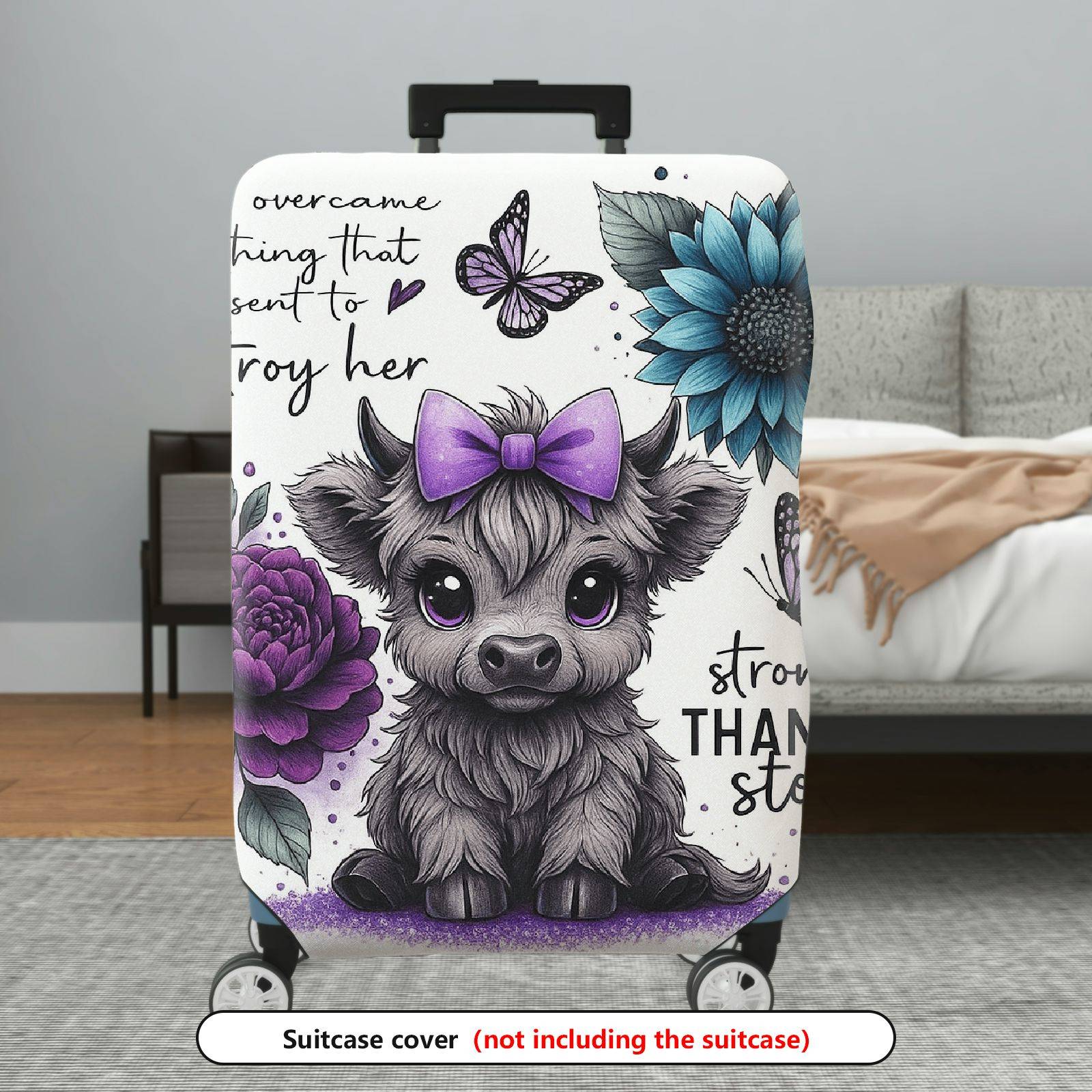 1-Piece Cute Floral Butterfly Cow Feminine Inspirational Quote  Suitcase Luggage Cover, Stretch Protective Sleeve