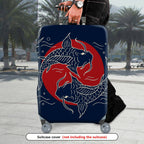 1-Piece Fish Red Blue Japanese Art Minimalistic Leaf  Suitcase Luggage Cover, Stretch Protective Sleeve