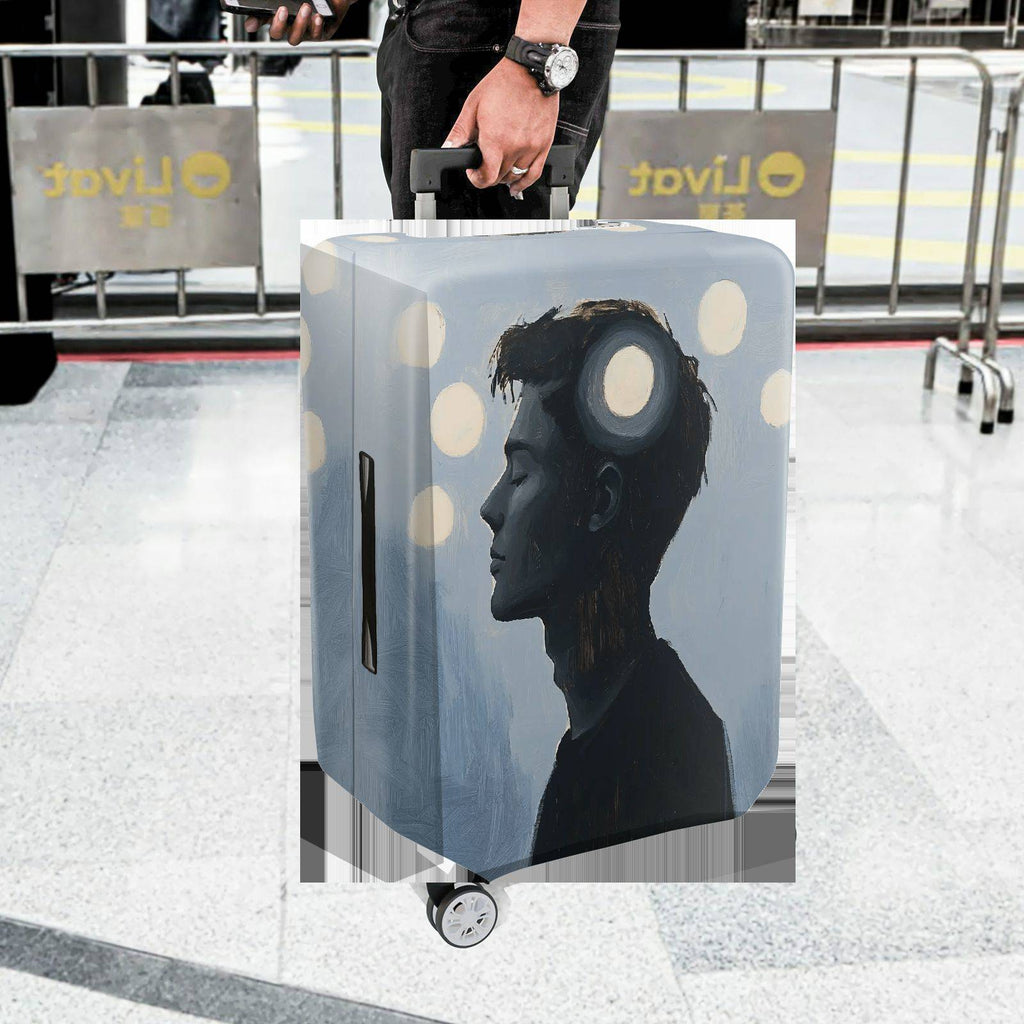 1-Piece Abstract Silhouette Light Circles Blue Modern Artistic  Suitcase Luggage Cover, Stretch Protective Sleeve