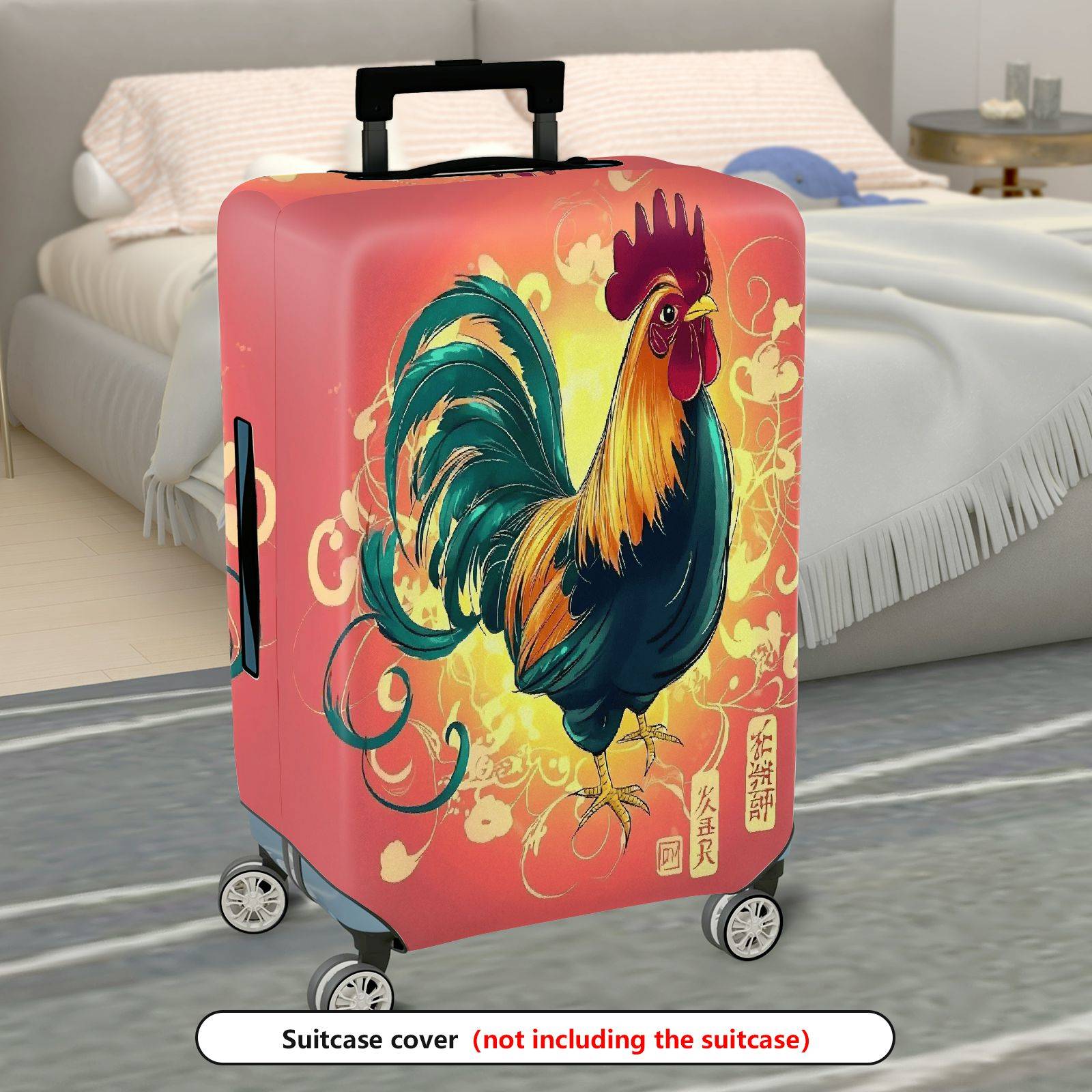 1-Piece Rooster Vibrant Colorful Artistic Bright Energetic  Suitcase Luggage Cover, Stretch Protective Sleeve