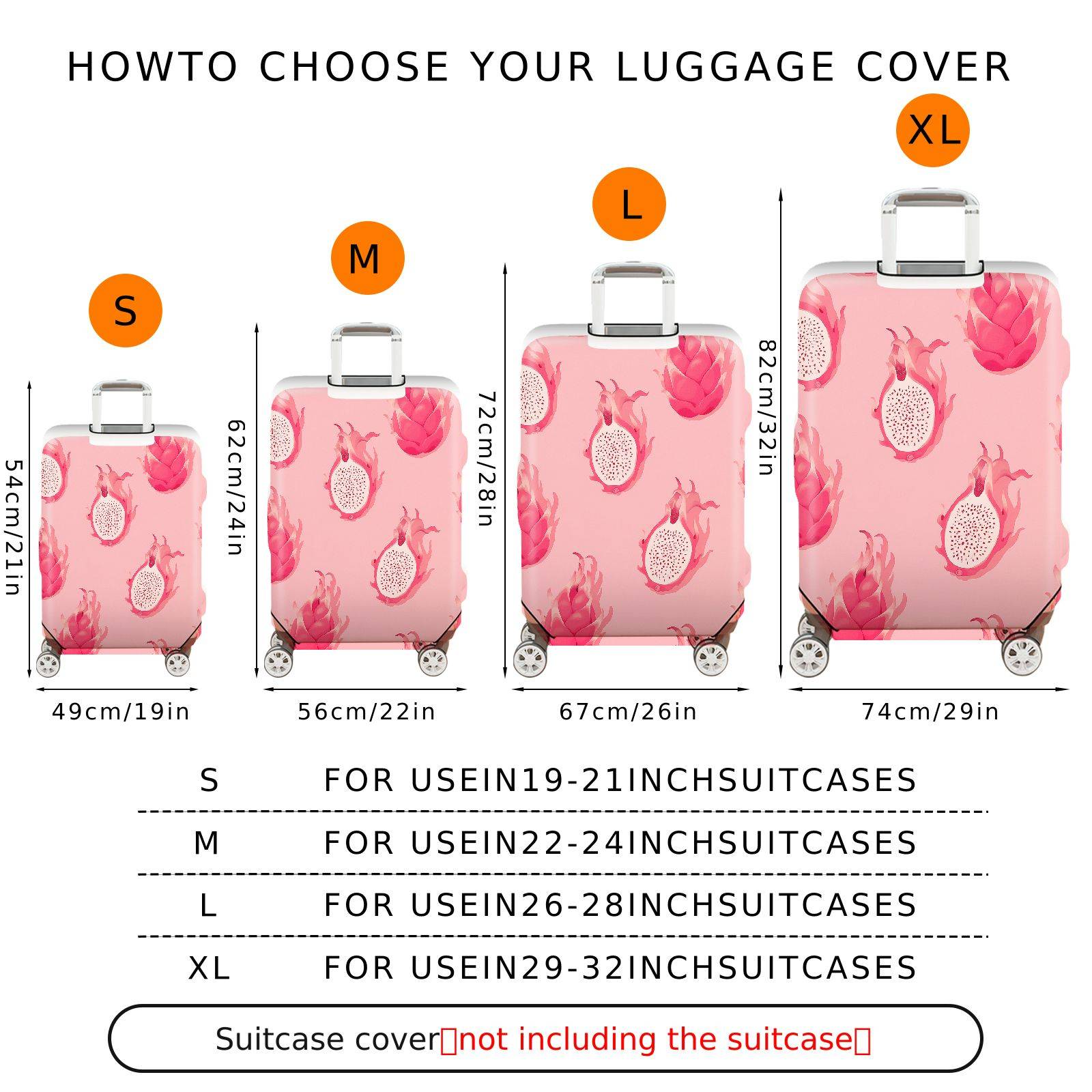 1-Piece Pink Dragon Fruit Pattern Travel Vacation Holiday Fruit  Suitcase Luggage Cover, Stretch Protective Sleeve