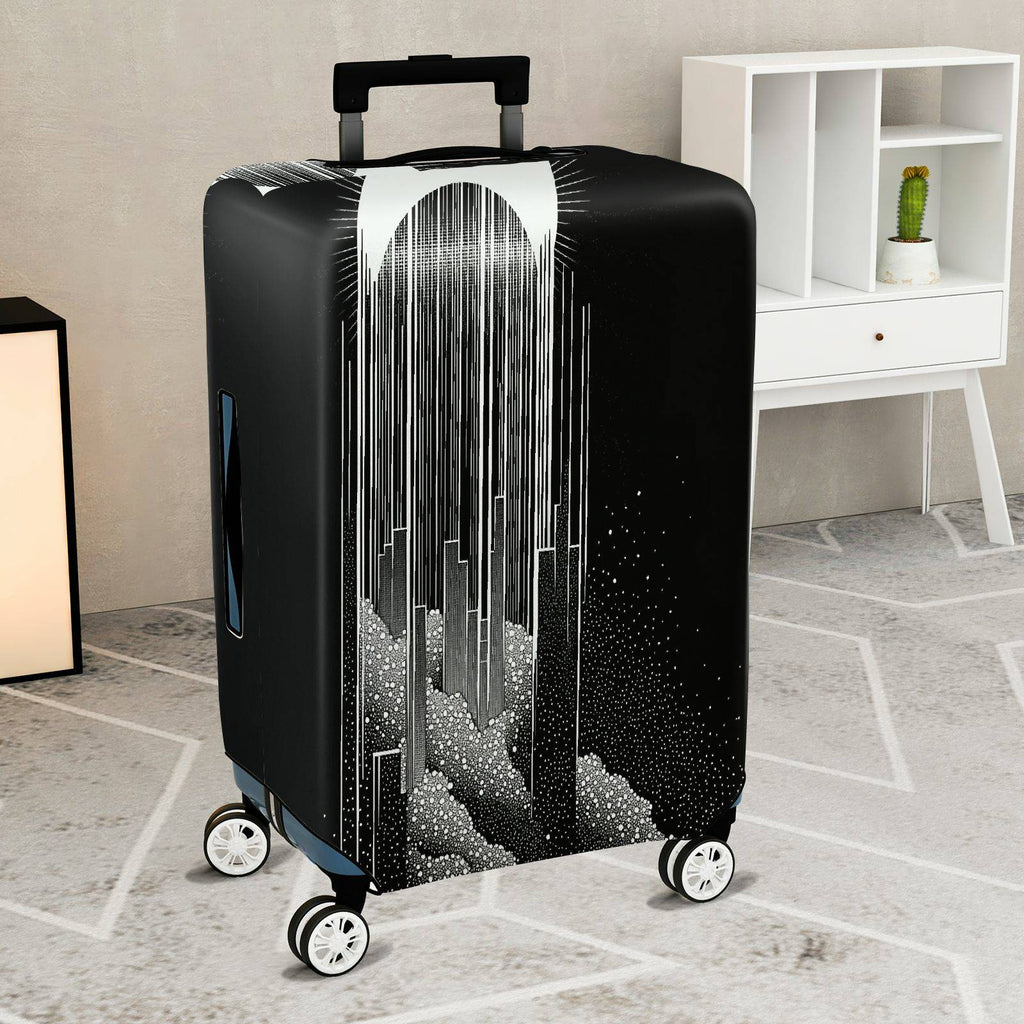 1-Piece Black White Abstract Geometric Futuristic Minimalistic  Suitcase Luggage Cover, Stretch Protective Sleeve