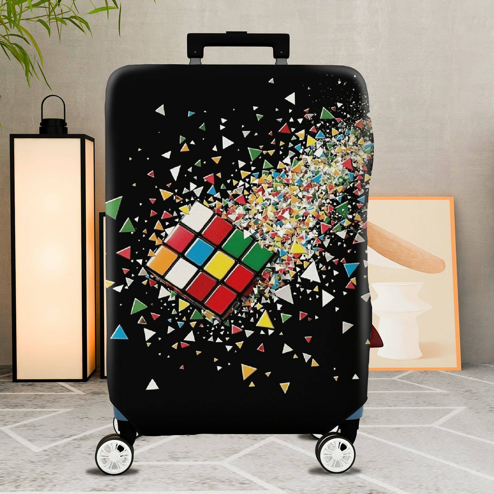 1-Piece Colorful Geometric Cube Pattern  Suitcase Luggage Cover, Stretch Protective Sleeve