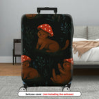 1-Piece Adorable Forest Mushroom Rabbit Woodland Black  Suitcase Luggage Cover, Stretch Protective Sleeve