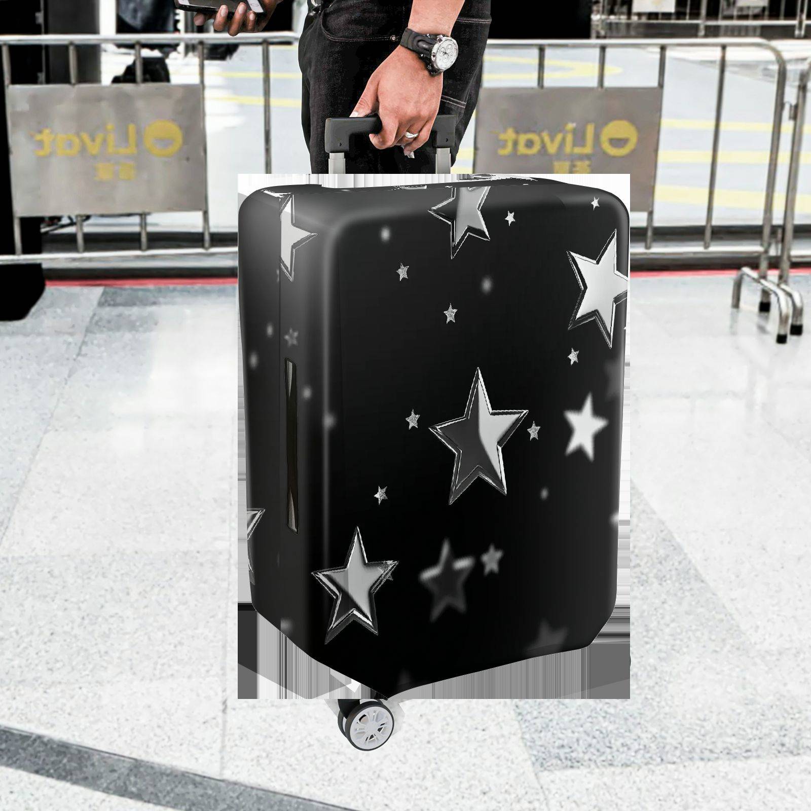 1-Piece Starry Night Black Silver Cosmic Shiny Celestial Astral  Suitcase Luggage Cover, Stretch Protective Sleeve