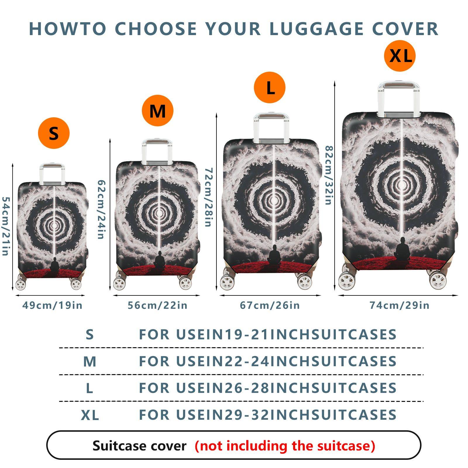 1-Piece Meditation Cosmic Vortex Storm Abstract Artistic  Suitcase Luggage Cover, Stretch Protective Sleeve