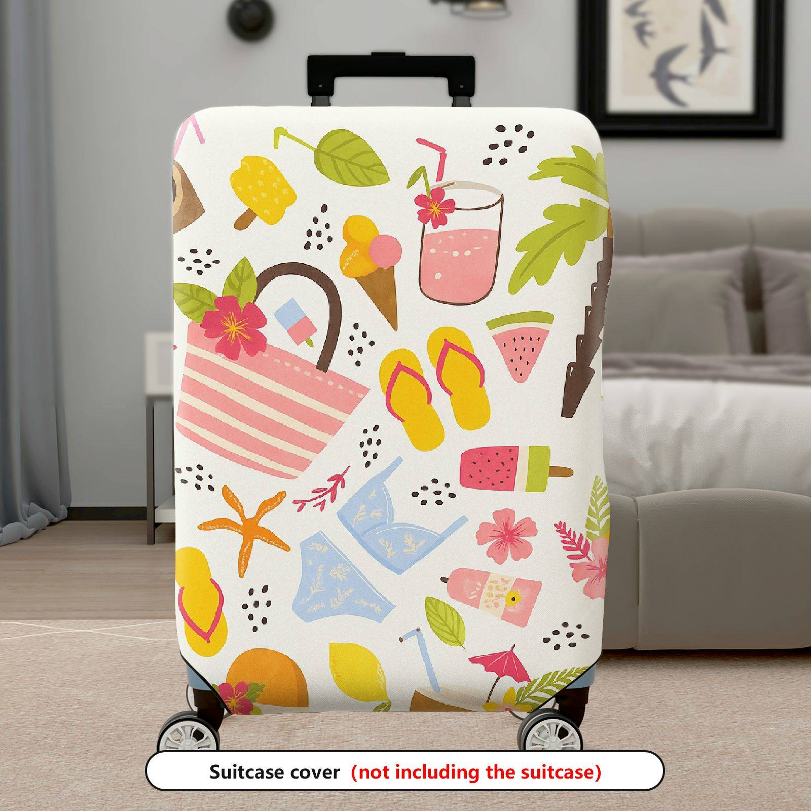 1-Piece Summer Beach Tropical Holiday Vacation Colorful Fun  Suitcase Luggage Cover, Stretch Protective Sleeve