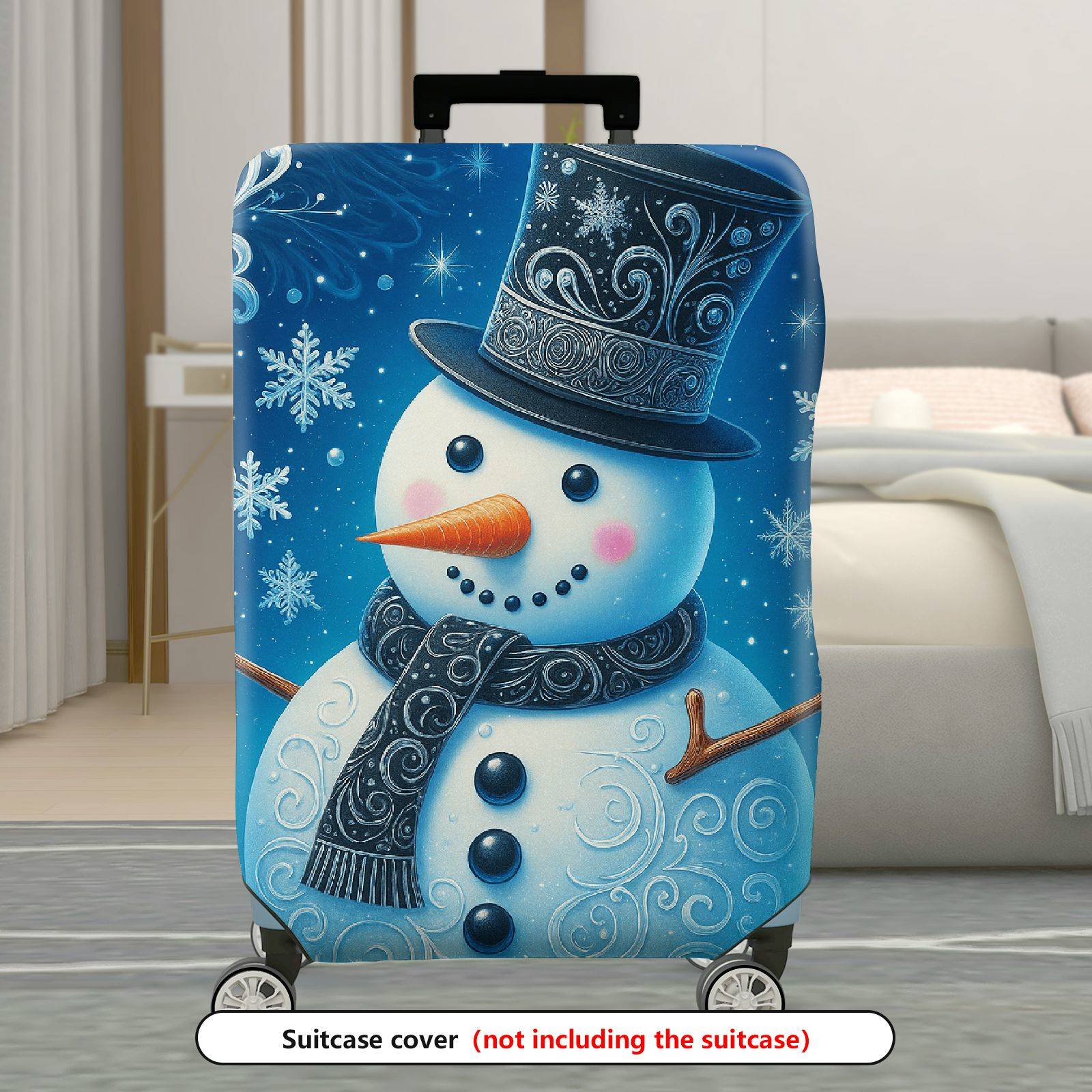 1-Piece Snowman Christmas Holiday Winter Snowflake  Suitcase Luggage Cover, Stretch Protective Sleeve