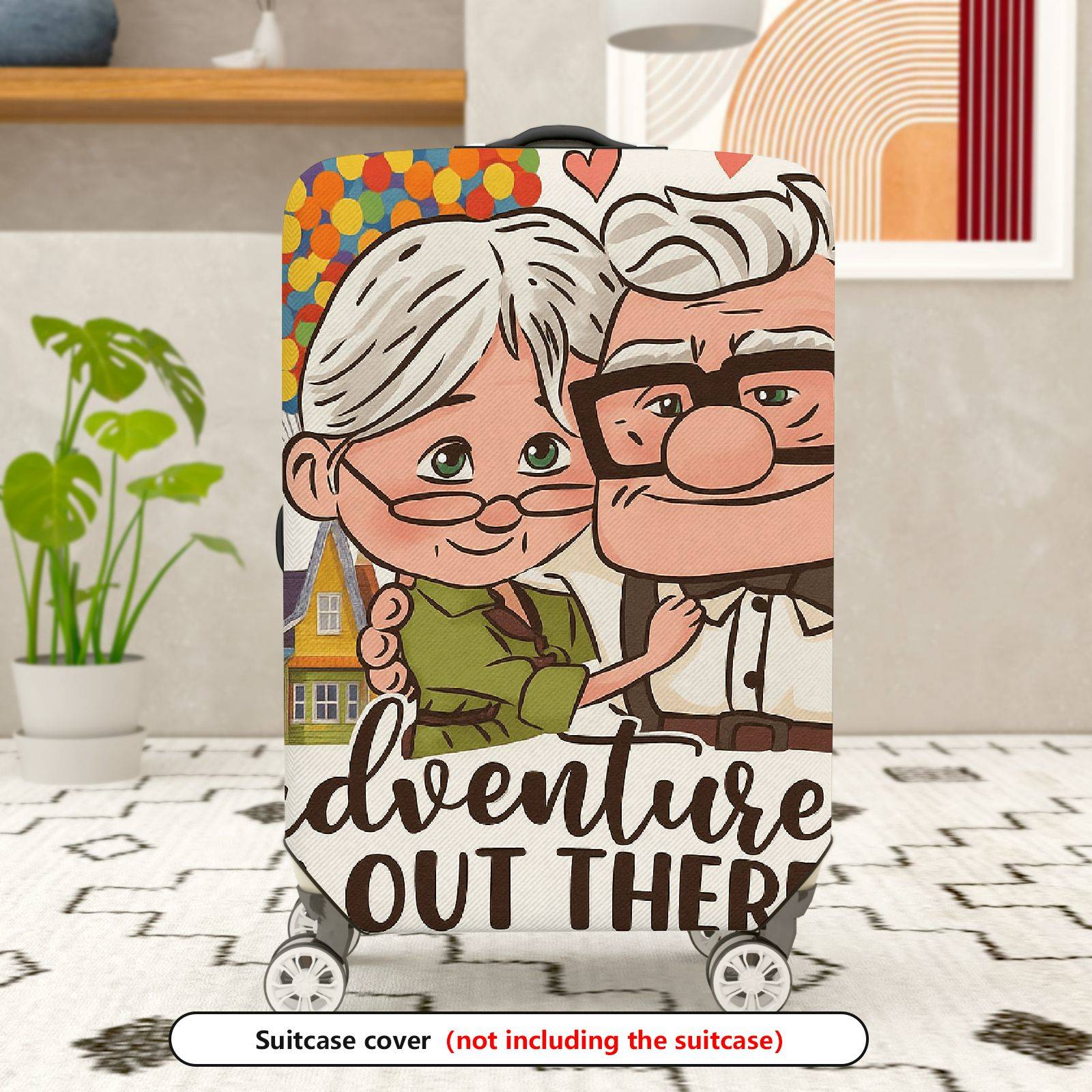 1-Piece Adventure Balloon Elderly Couple Love  Suitcase Luggage Cover, Stretch Protective Sleeve