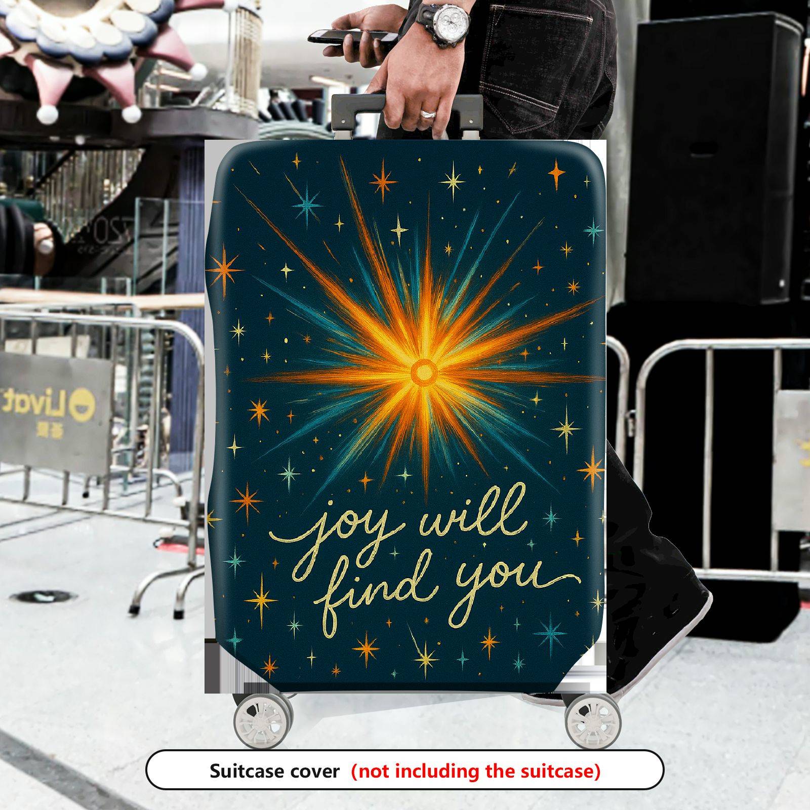 1-Piece Joyful Starburst Inspirational Cosmic Positive Quote Galaxy  Suitcase Luggage Cover, Stretch Protective Sleeve