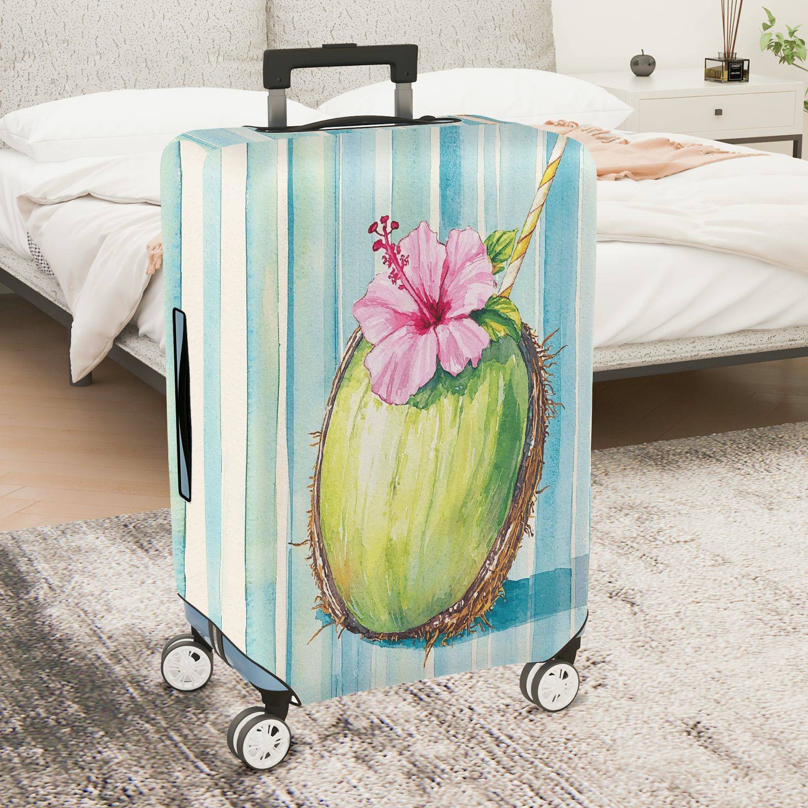1-Piece Tropical Coconut Flower Holiday Beach Summer  Suitcase Luggage Cover, Stretch Protective Sleeve