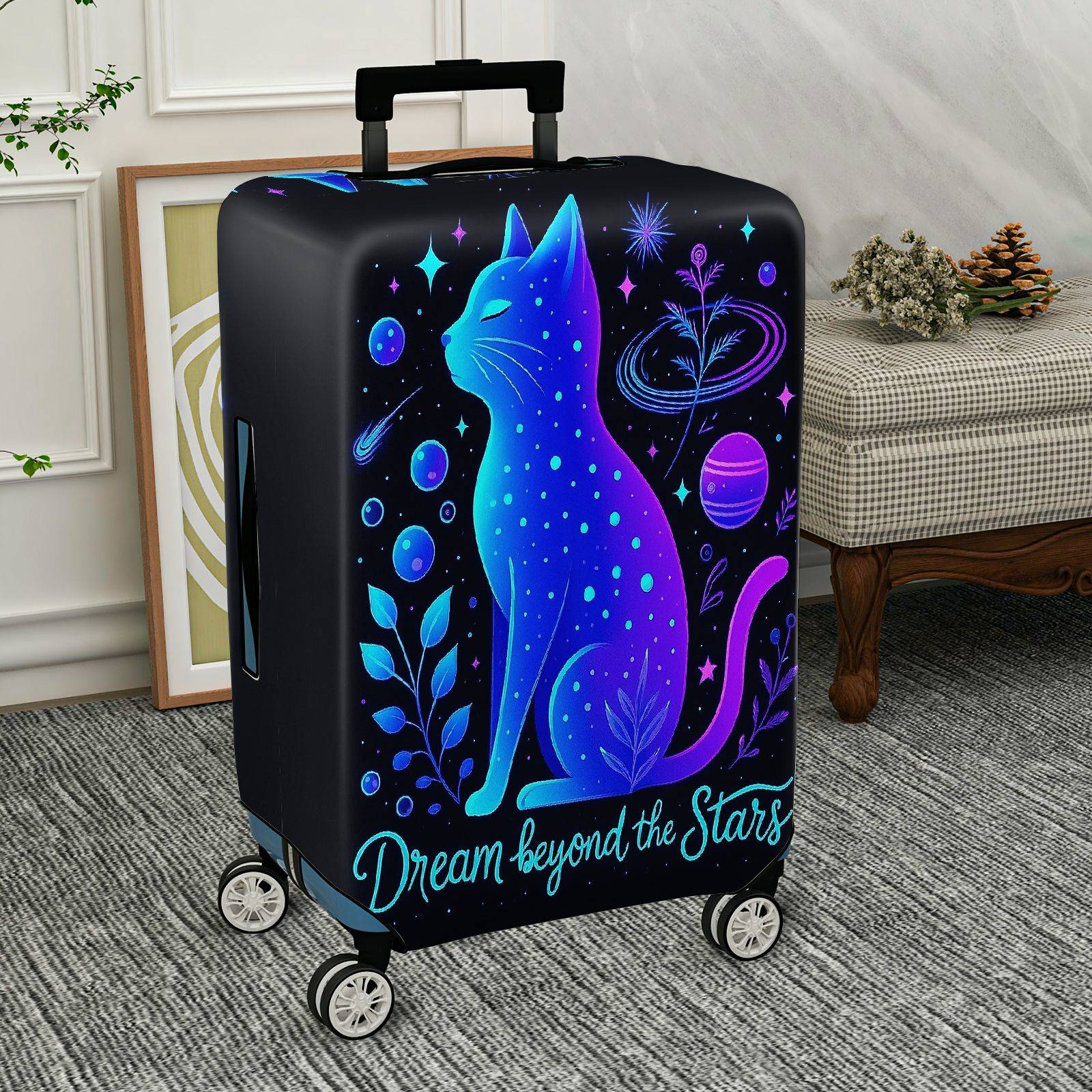 1-Piece Galaxy Cat Starry Night Cosmic Space Dream  Suitcase Luggage Cover, Stretch Protective Sleeve