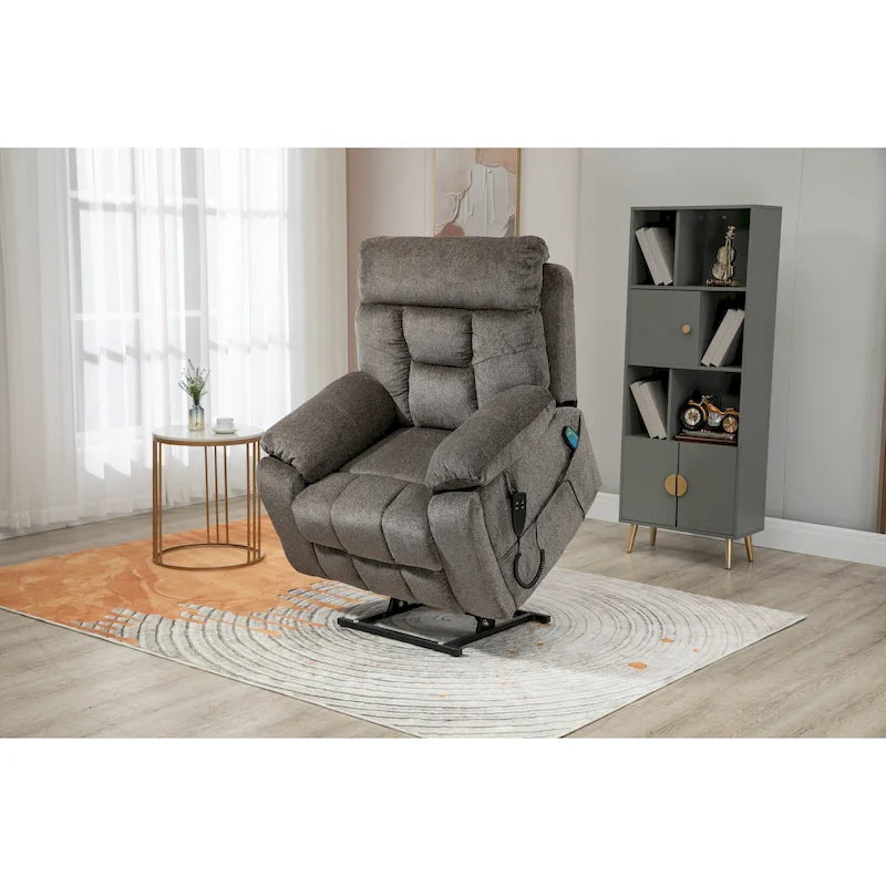 Gray Chenille Power Lift Recliner, Massage, Hidden Cup Holder