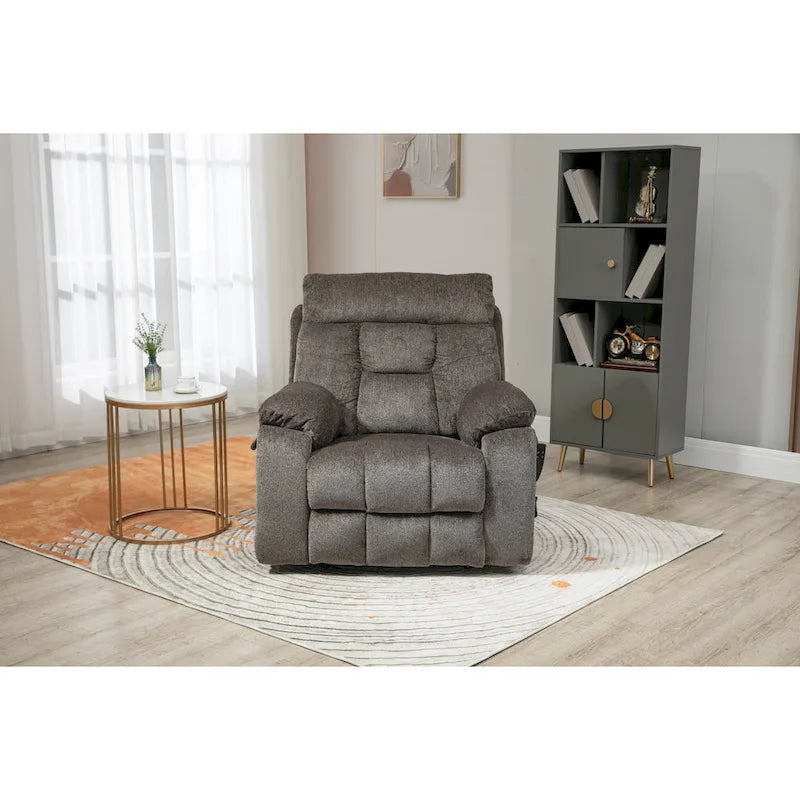 Gray Chenille Power Lift Recliner, Massage, Hidden Cup Holder