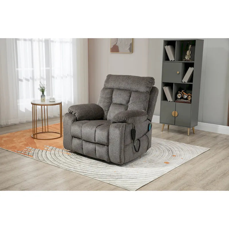Gray Chenille Power Lift Recliner, Massage, Hidden Cup Holder