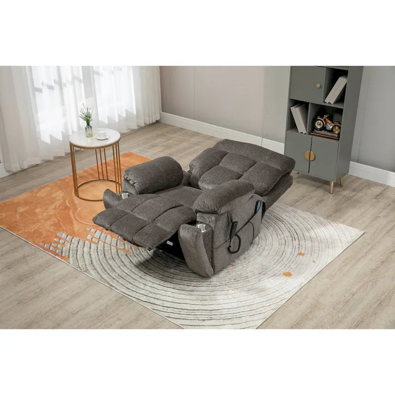 Gray Chenille Power Lift Recliner, Massage, Hidden Cup Holder